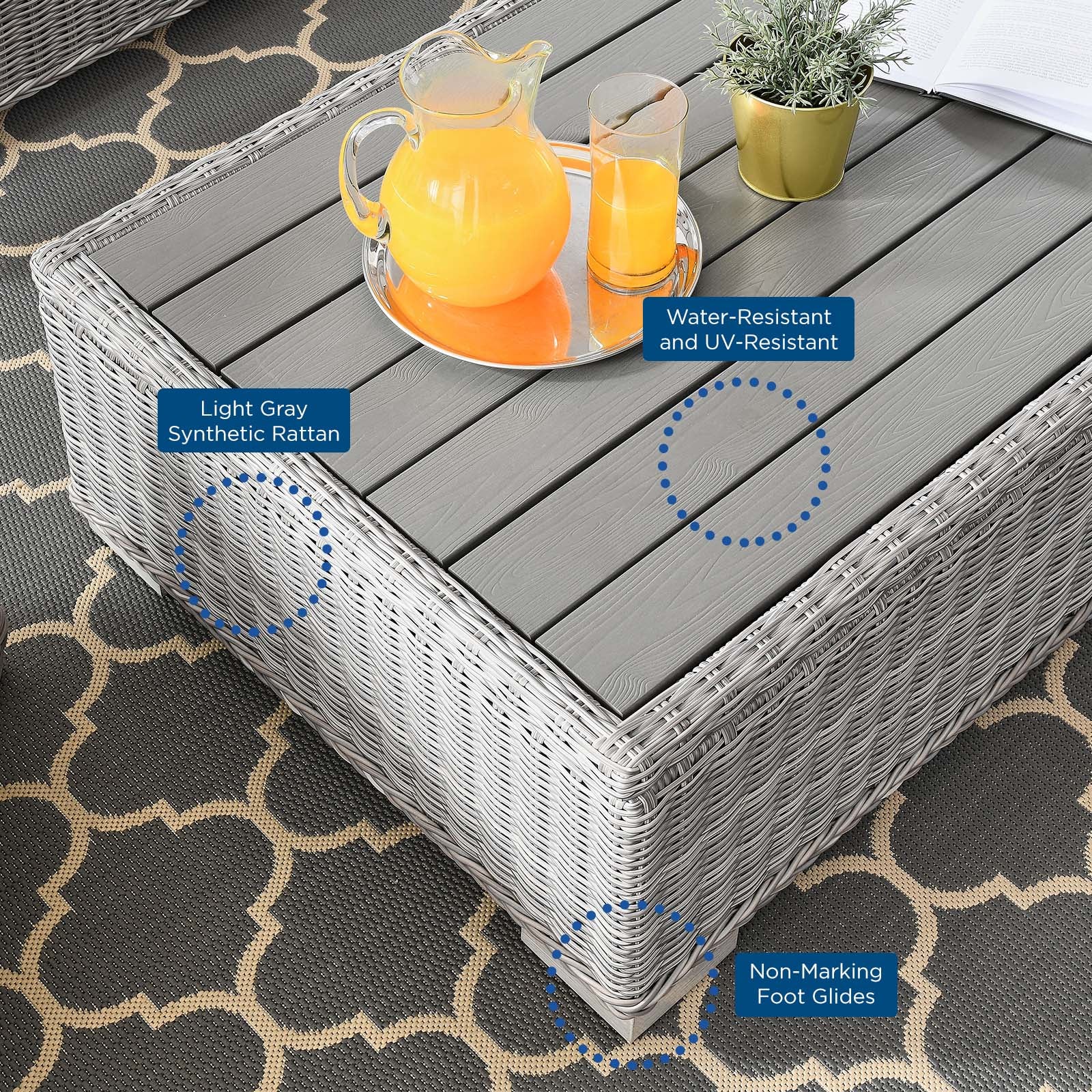 Modway Outdoor Conversation Sets - Conway 4 Piece Outdoor Patio Wicker Rattan Furniture Set Light Gray White