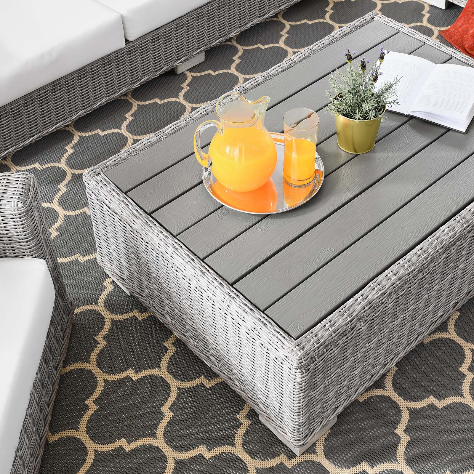 Modway Outdoor Conversation Sets - Conway 4 Piece Outdoor Patio Wicker Rattan Furniture Set Light Gray White