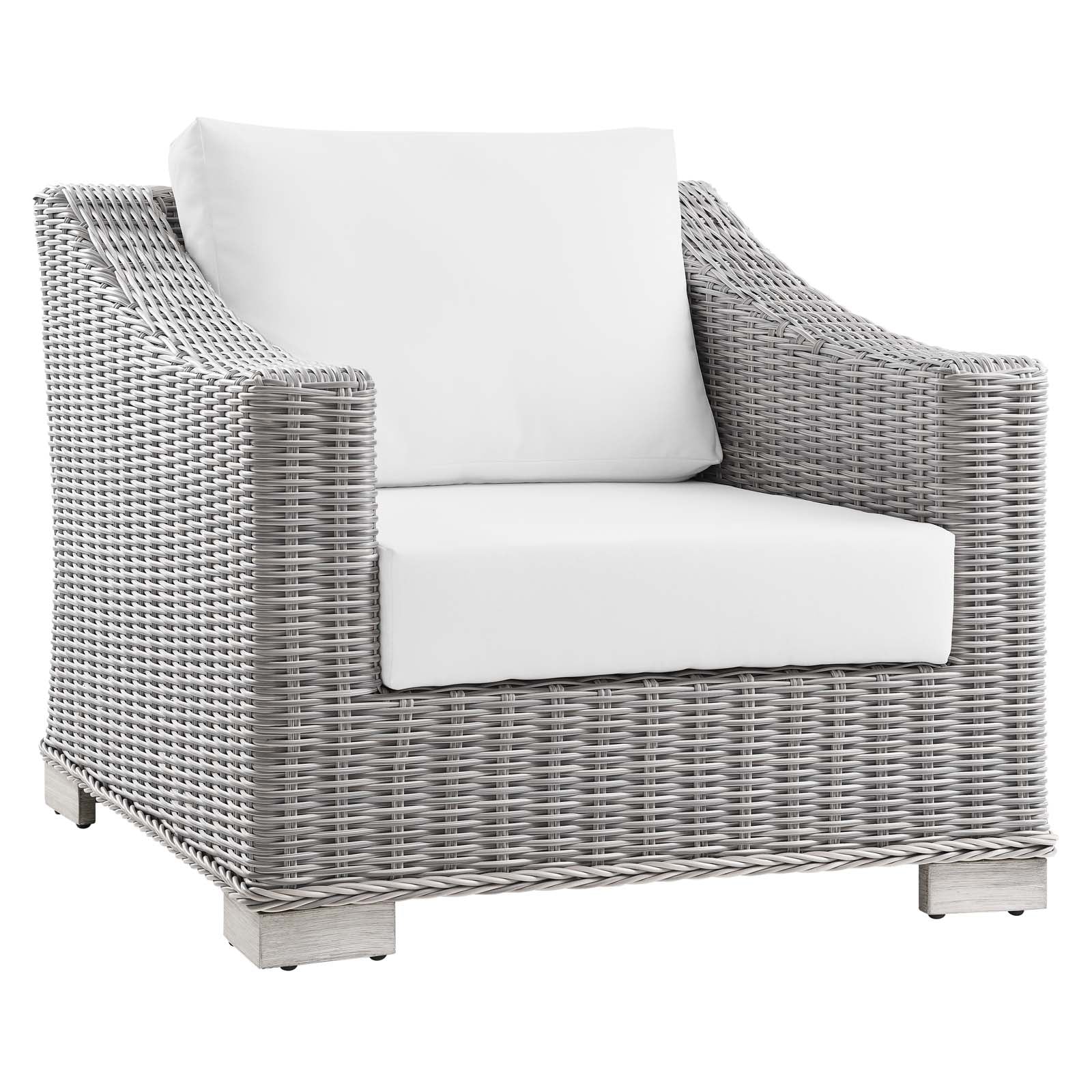 Modway Outdoor Conversation Sets - Conway 4 Piece Outdoor Patio Wicker Rattan Furniture Set Light Gray White