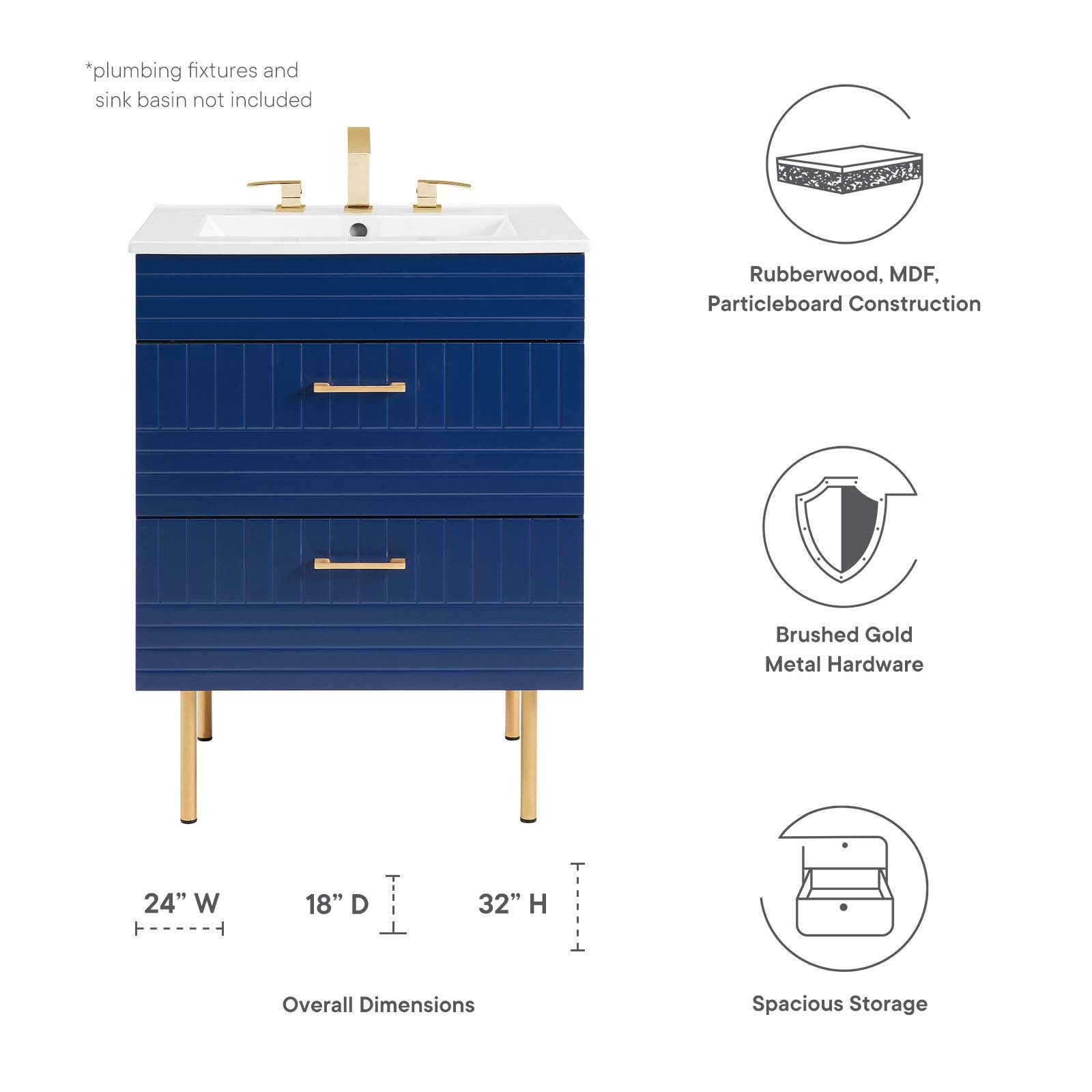 Modway Bathroom Vanity - Daybreak 24" Bathroom Vanity Cabinet (Sink Basin Not Included) Blue