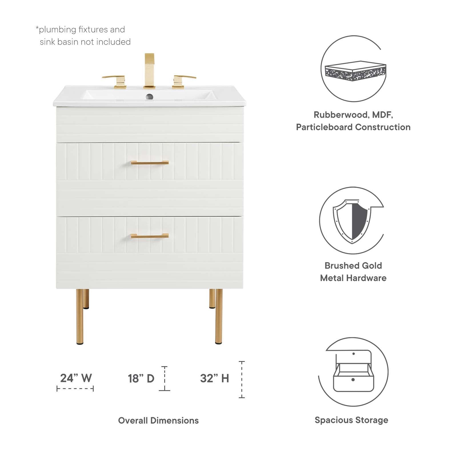 Modway Bathroom Vanity - Daybreak 24" Bathroom Vanity Cabinet (Sink Basin Not Included) White