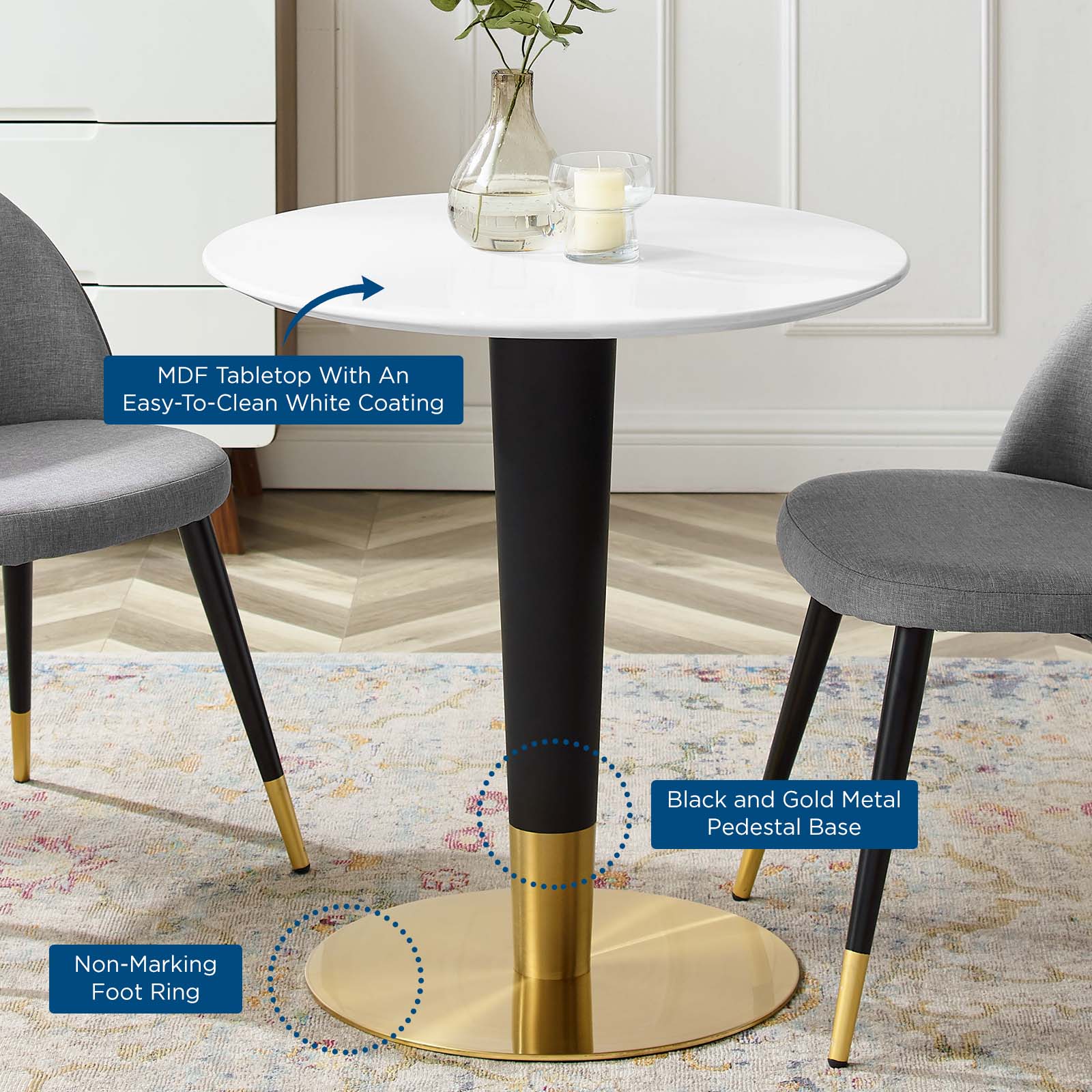 Modway Dining Tables - Zinque 28" Dining Table Gold White