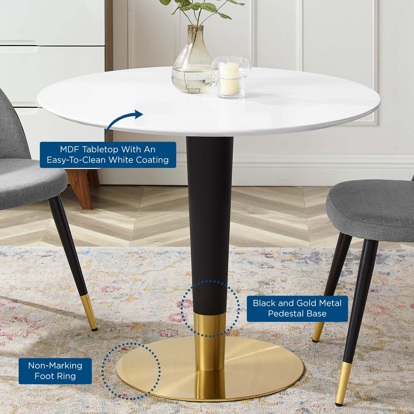 Modway Dining Tables - Zinque-36"-Dining-Table-Gold-White
