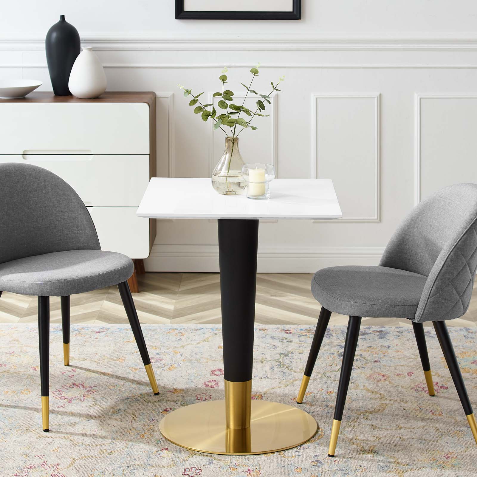 Modway Dining Tables - Zinque 24" Square Dining Table Gold White