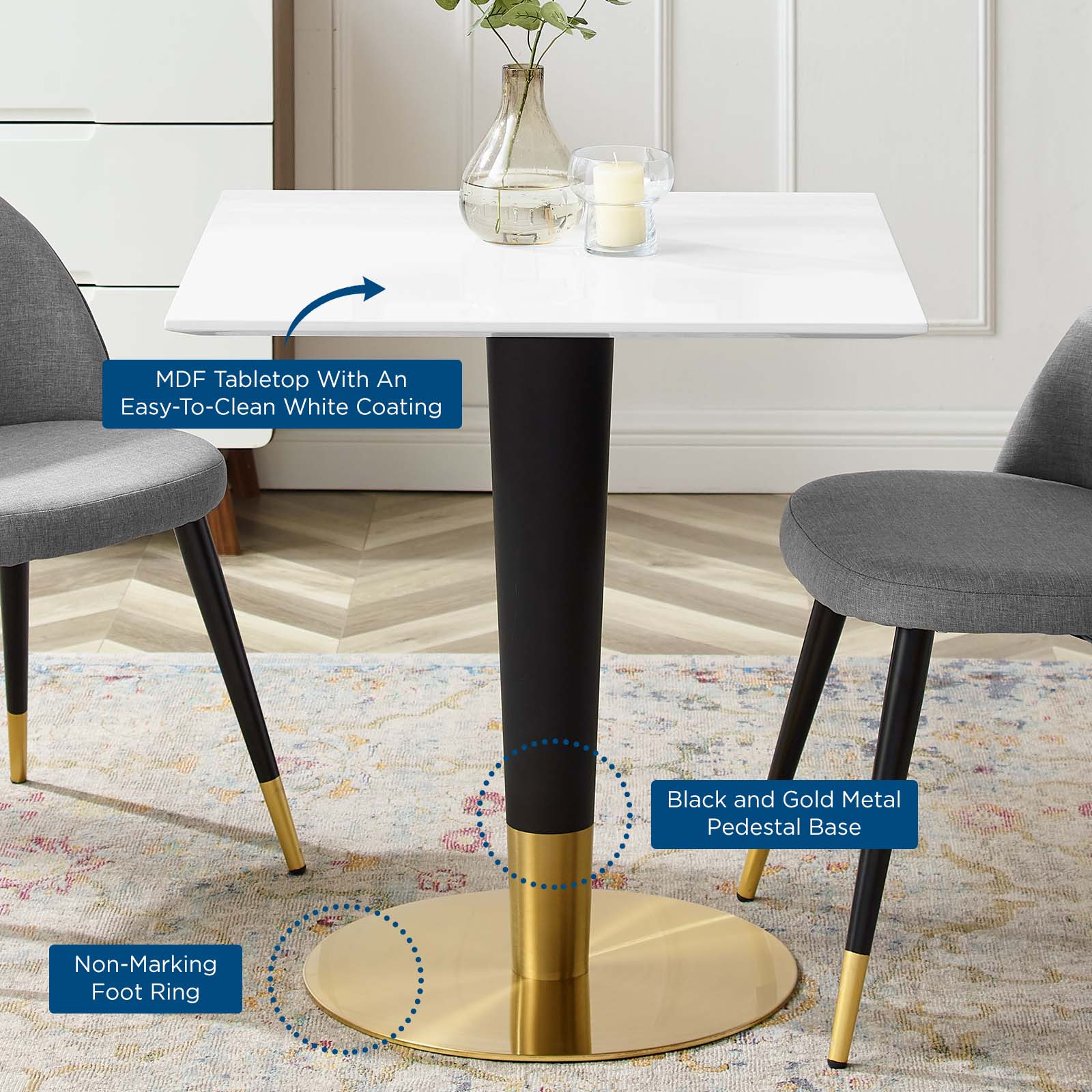 Modway Dining Tables - Zinque 28" Square Dining Table Gold White