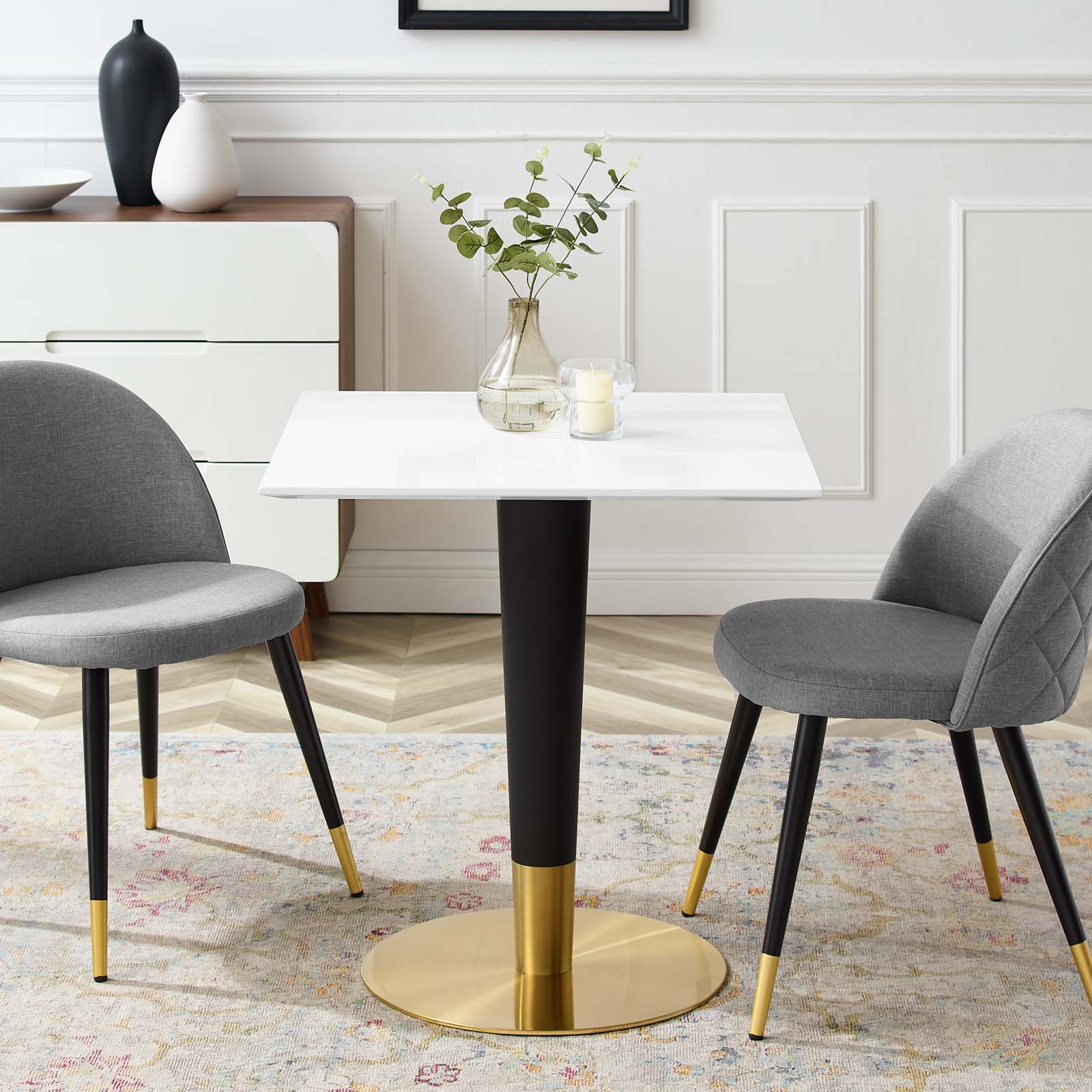 Modway Dining Tables - Zinque 28" Square Dining Table Gold White