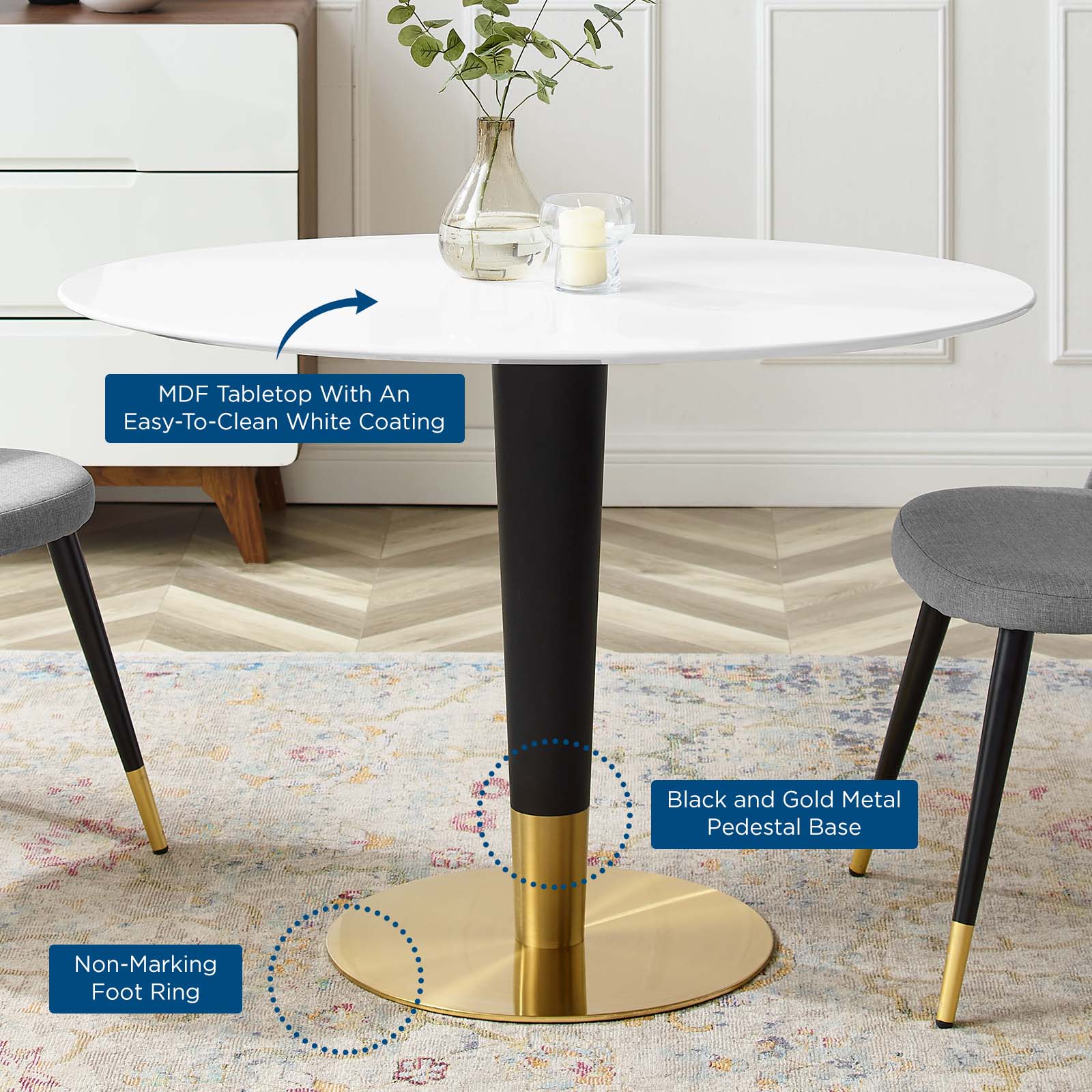 Modway Dining Tables - Zinque 42" Oval Dining Table White & Gold