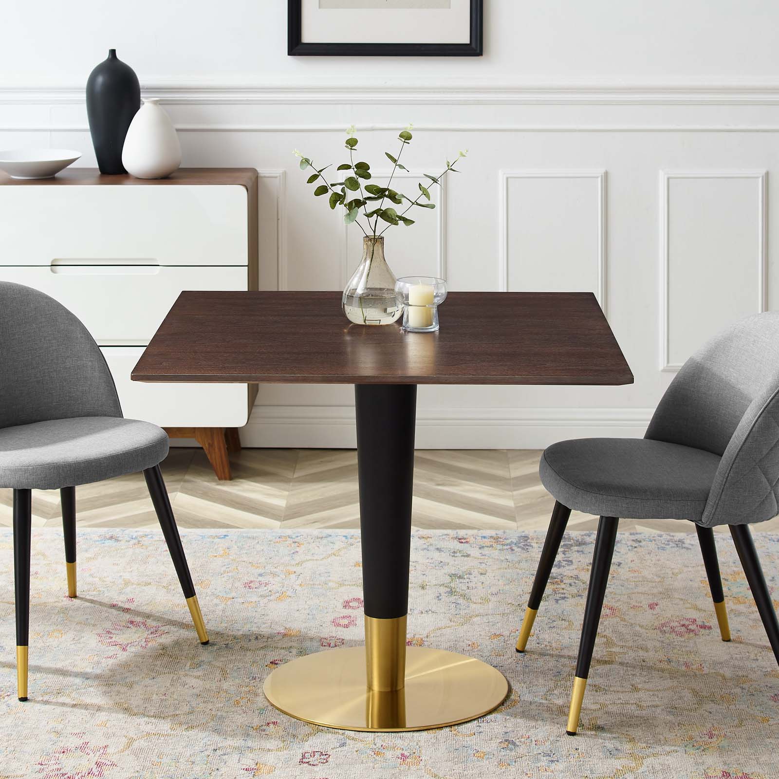 Modway Dining Tables - Zinque 36" Square Dining Table Gold & Cherry Walnut