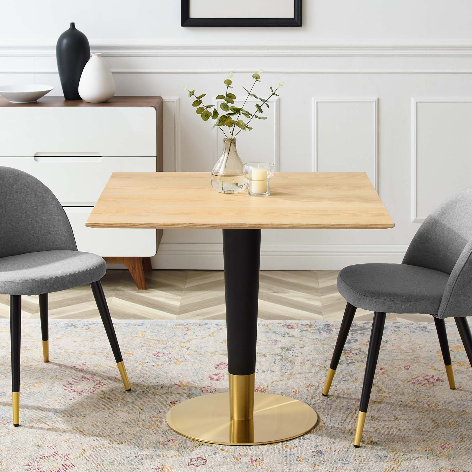 Modway Dining Tables - Zinque 36" Square Dining Table Gold & Natural