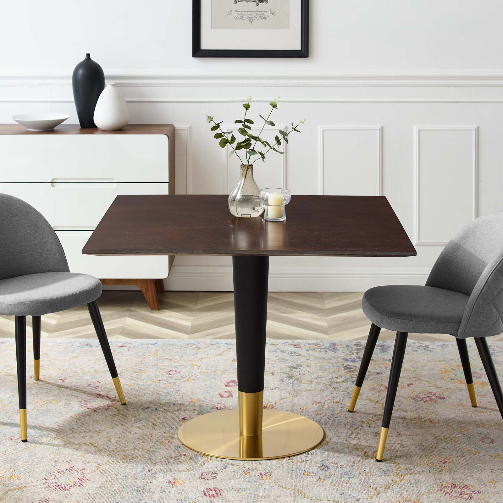 Modway Dining Tables - Zinque 40" Square Dining Table Gold & Cherry Walnut
