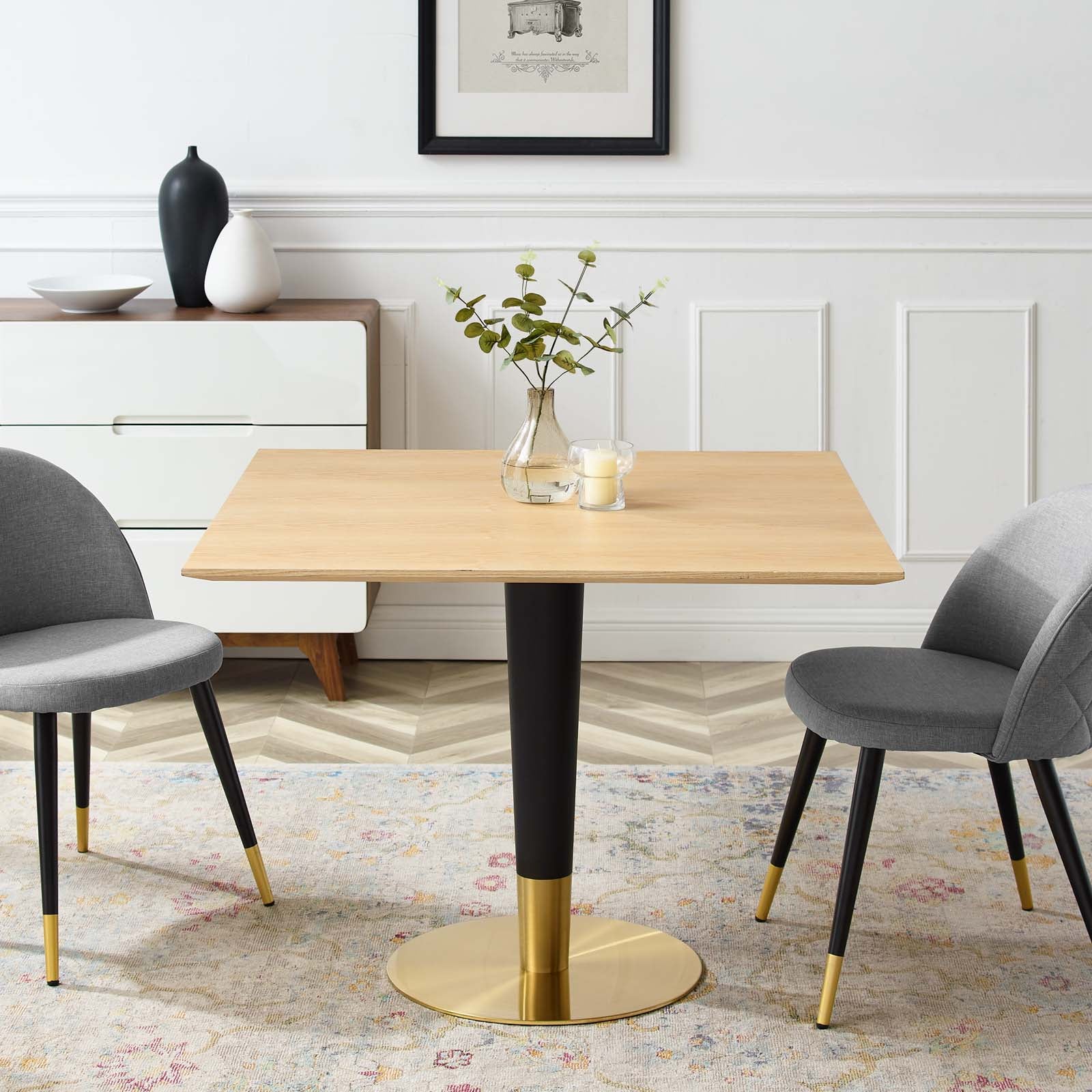 Modway Dining Tables - Zinque 40" Square Dining Table Gold & Natural