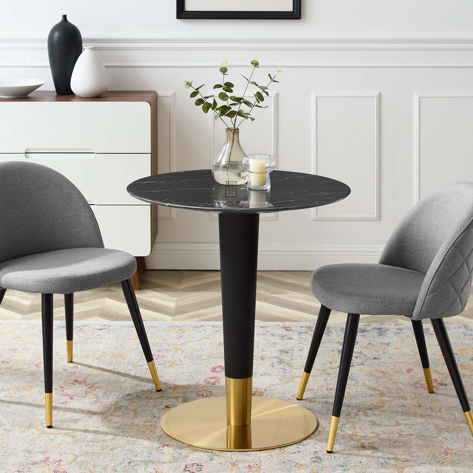 Modway Dining Tables - Zinque 28" Artificial Marble Dining Table Gold & Black