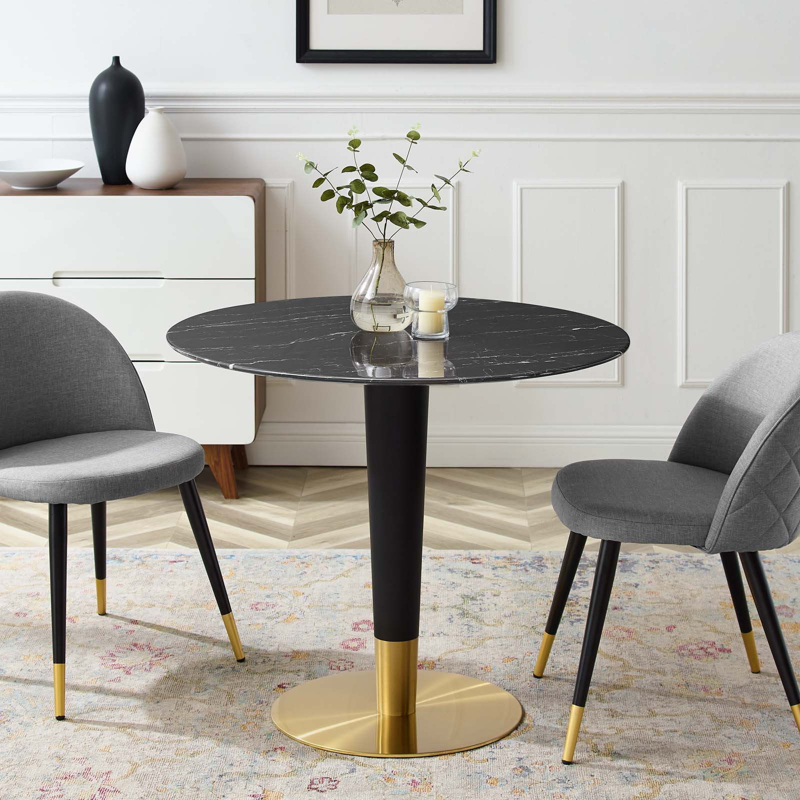 Modway Dining Tables - Zinque 36" Artificial Marble Dining Table Gold & Black