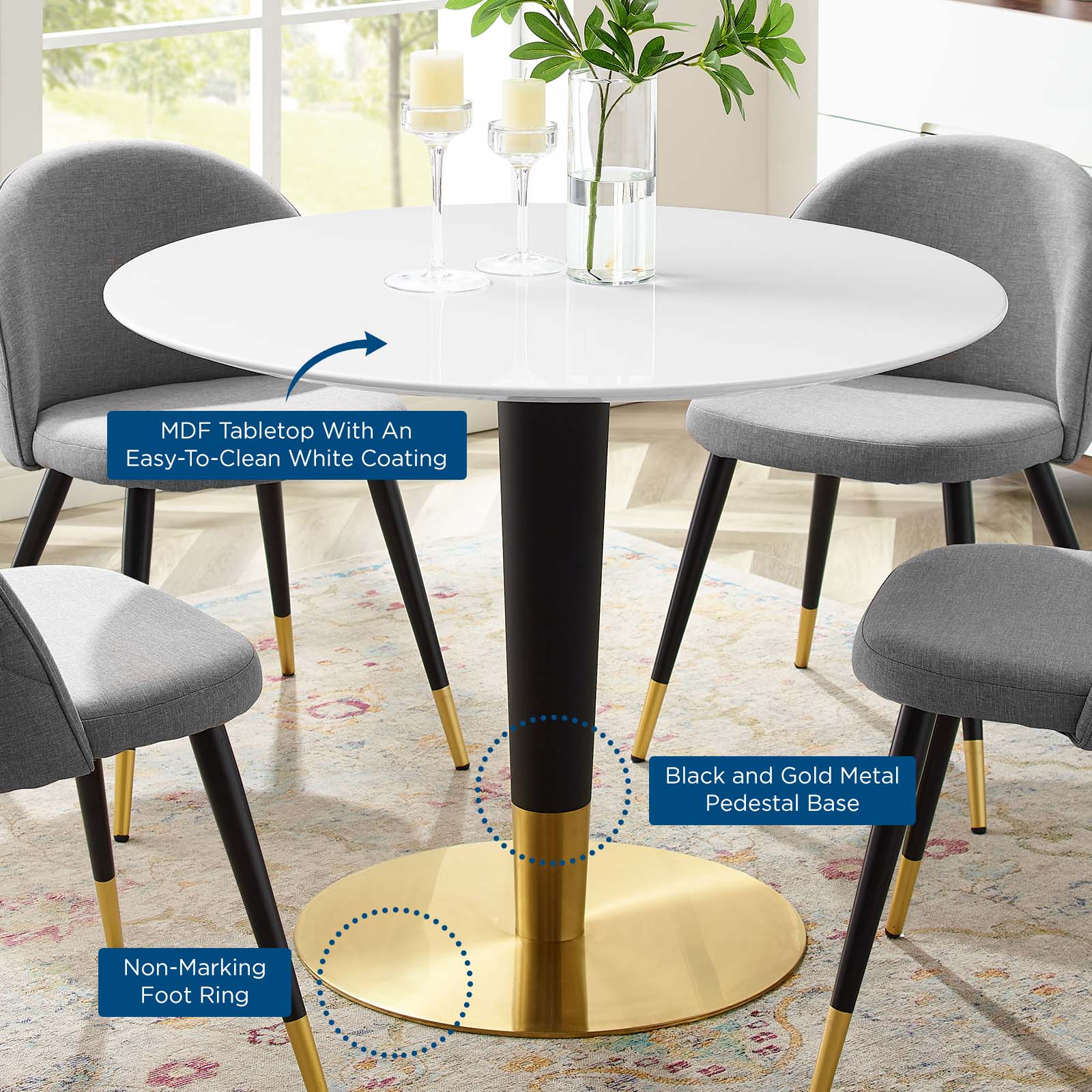 Modway Dining Tables - Zinque 40" Dining Table Gold White