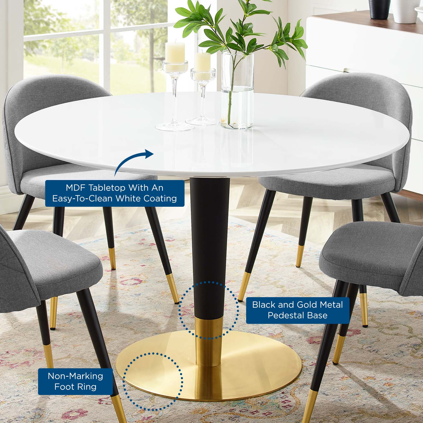 Modway Dining Tables - Zinque 47" Dining Table Gold White