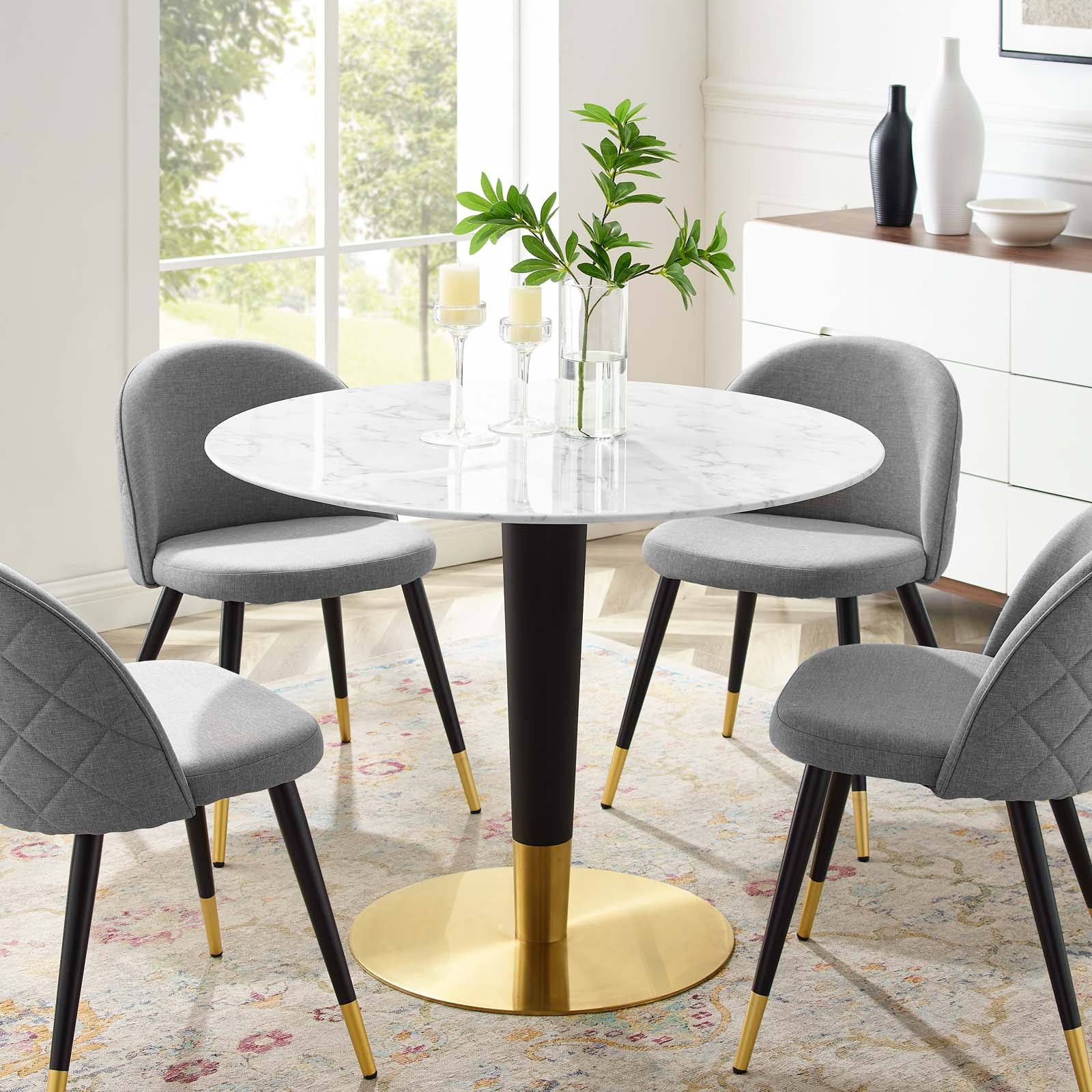 Modway Dining Tables - Zinque 40" Artificial Marble Dining Table Gold White