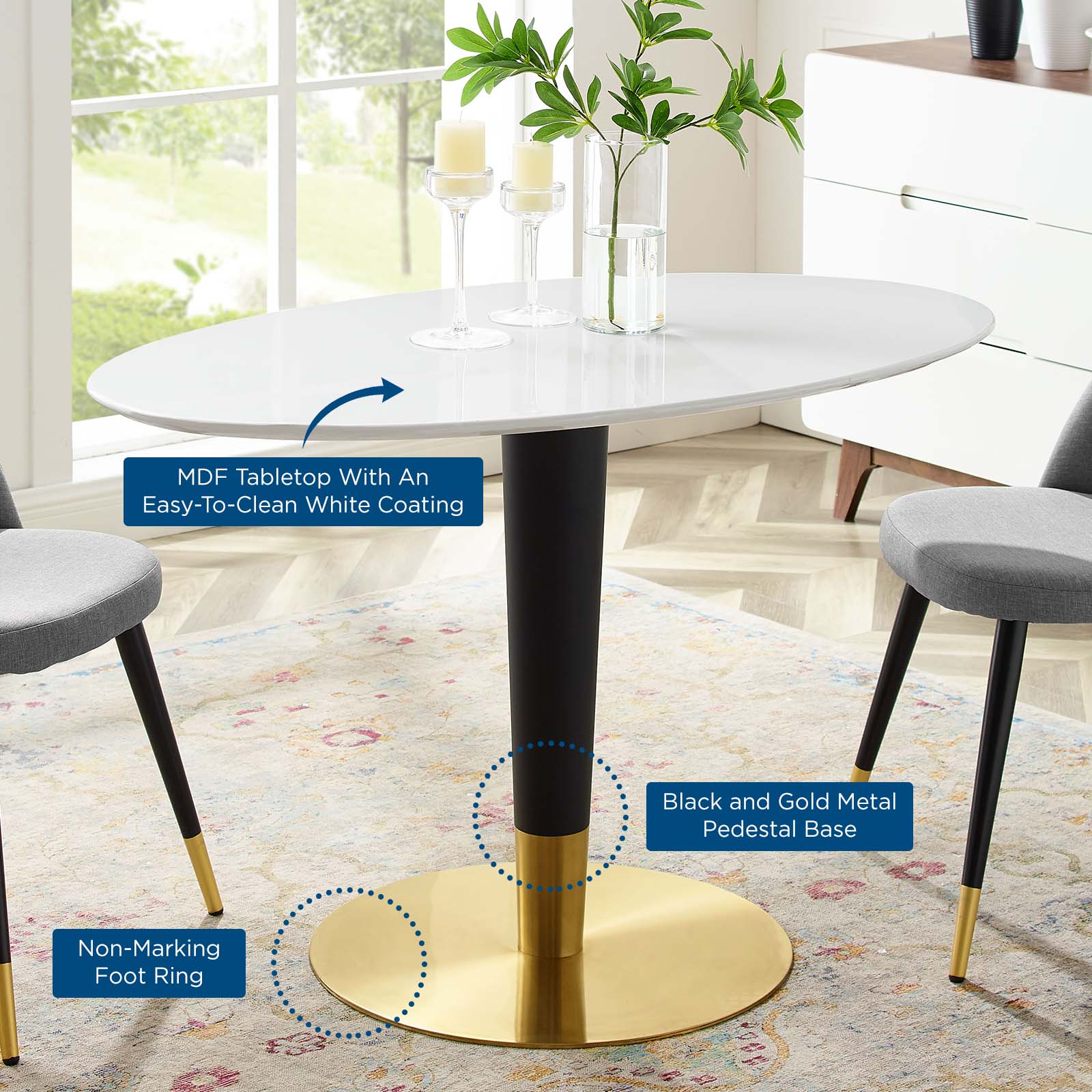 Modway Dining Tables - Zinque 48" Oval Dining Table Gold & White