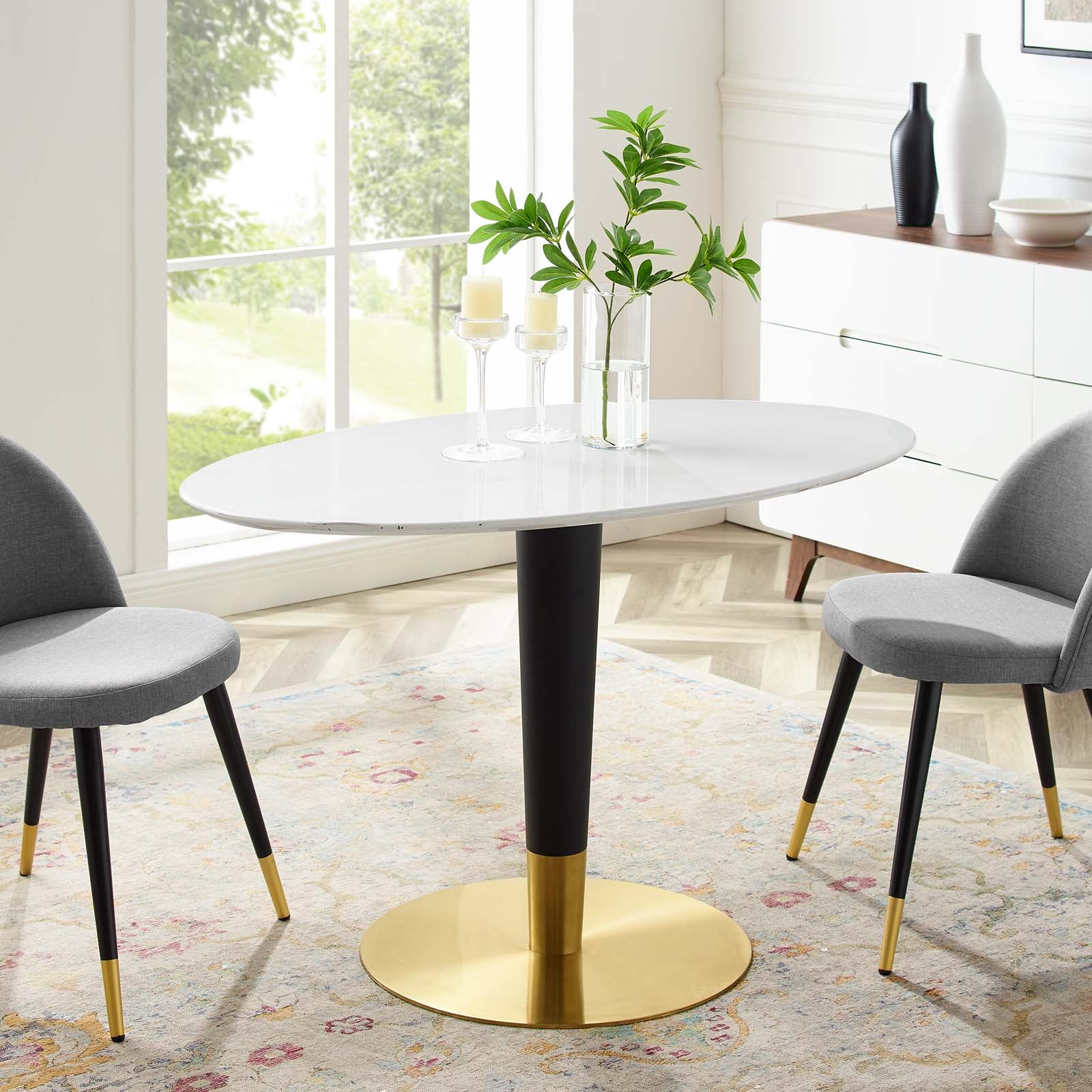 Modway Dining Tables - Zinque 48" Oval Dining Table Gold & White