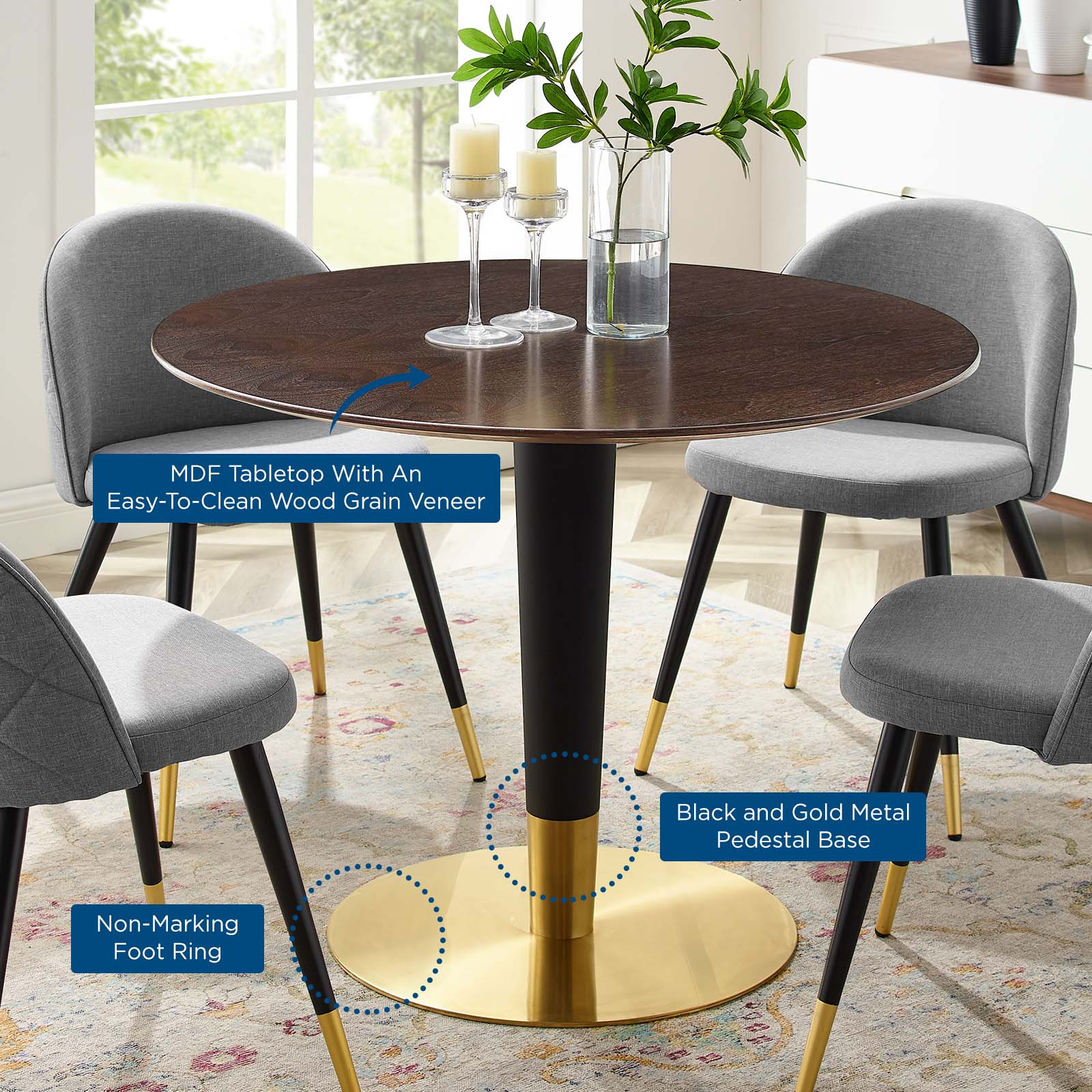 Modway Dining Tables - Zinque-40"-Dining-Table-Gold-Cherry-Walnut