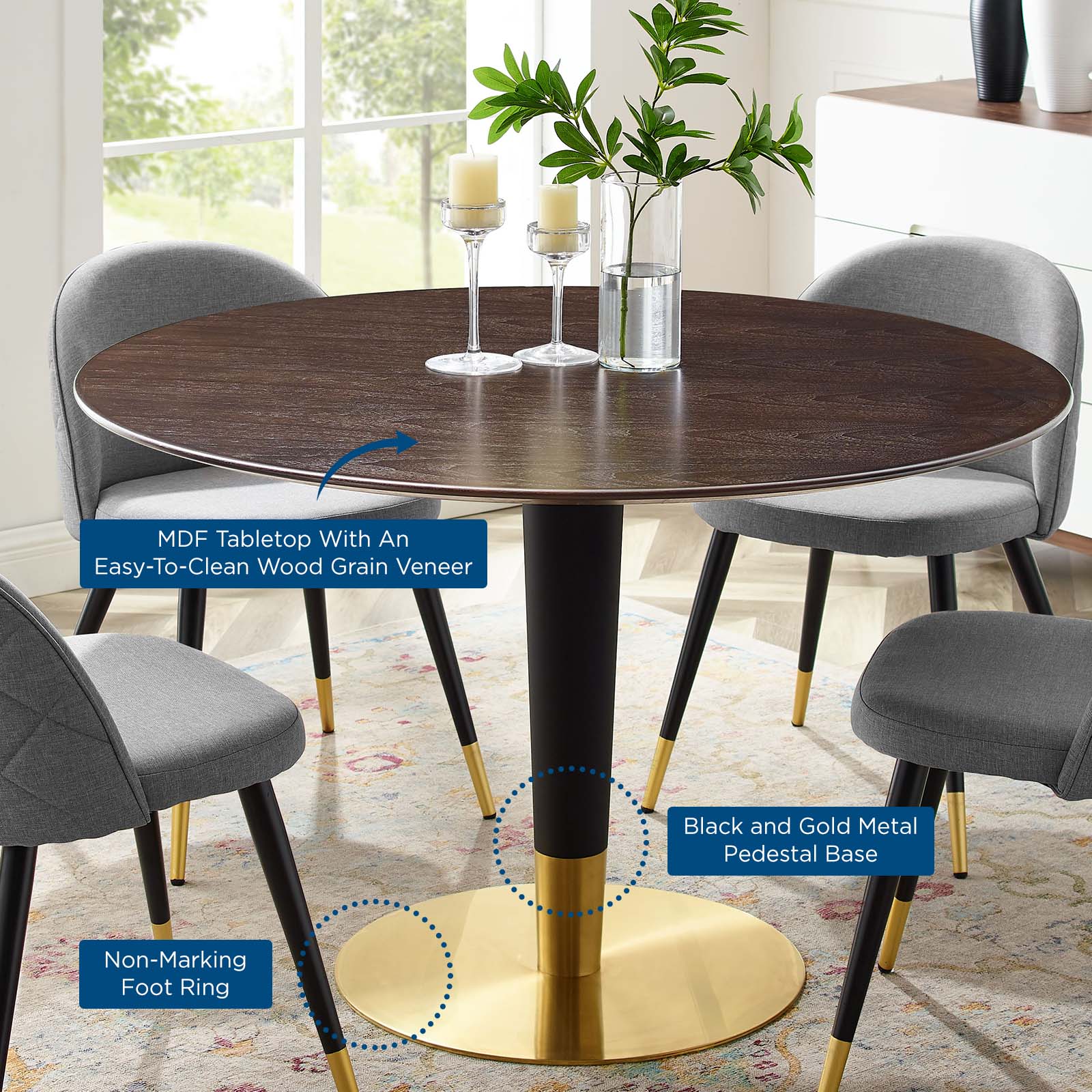 Modway Dining Tables - Zinque-47"-Dining-Table-Gold-Cherry-Walnut