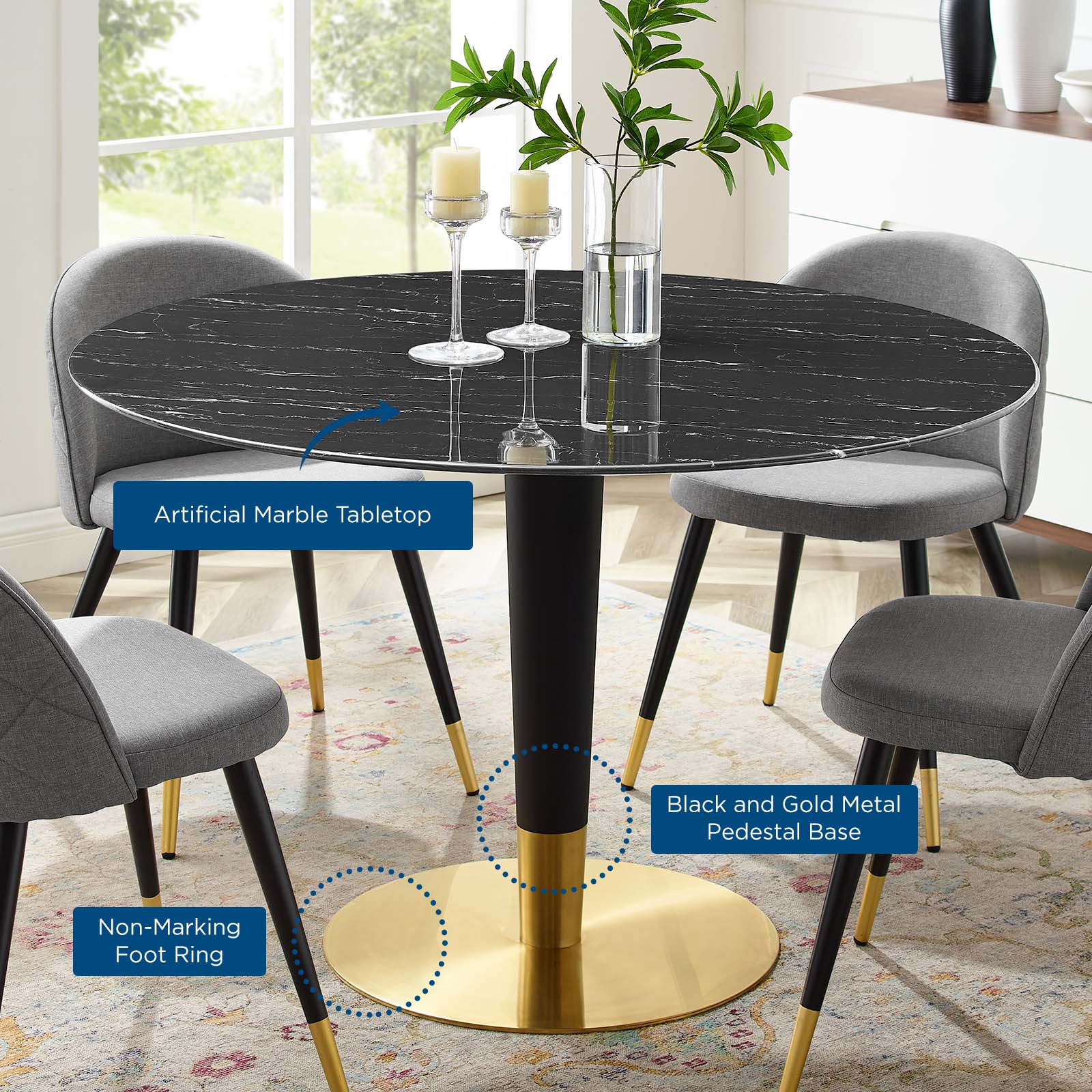 Modway Dining Tables - Zinque 47" Dining Table Gold & Black