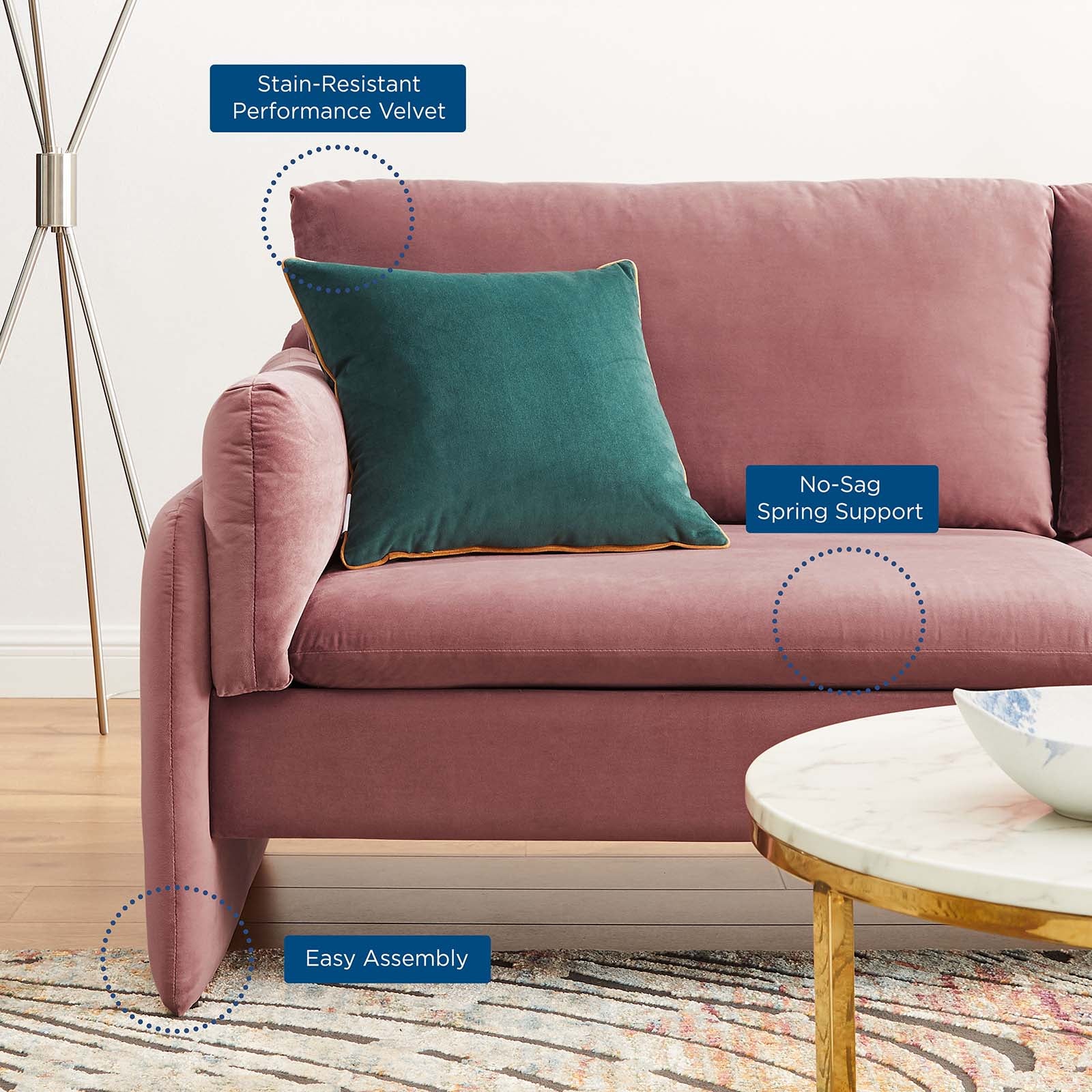 Modway Sofas & Couches - Indicate Performance Velvet Sofa Chair Dusty Rose