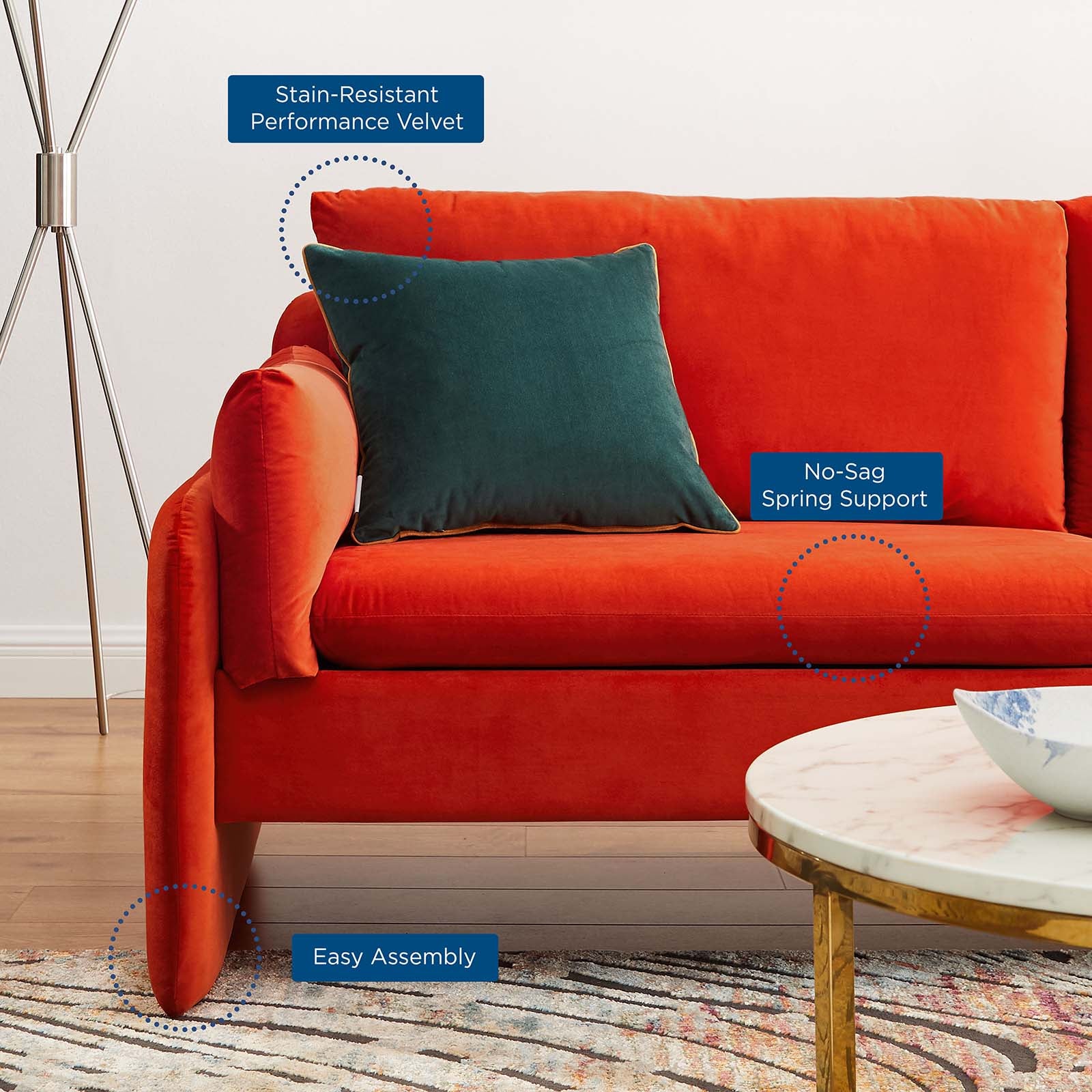 Modway Sofas & Couches - Indicate Performance Velvet Sofa Orange