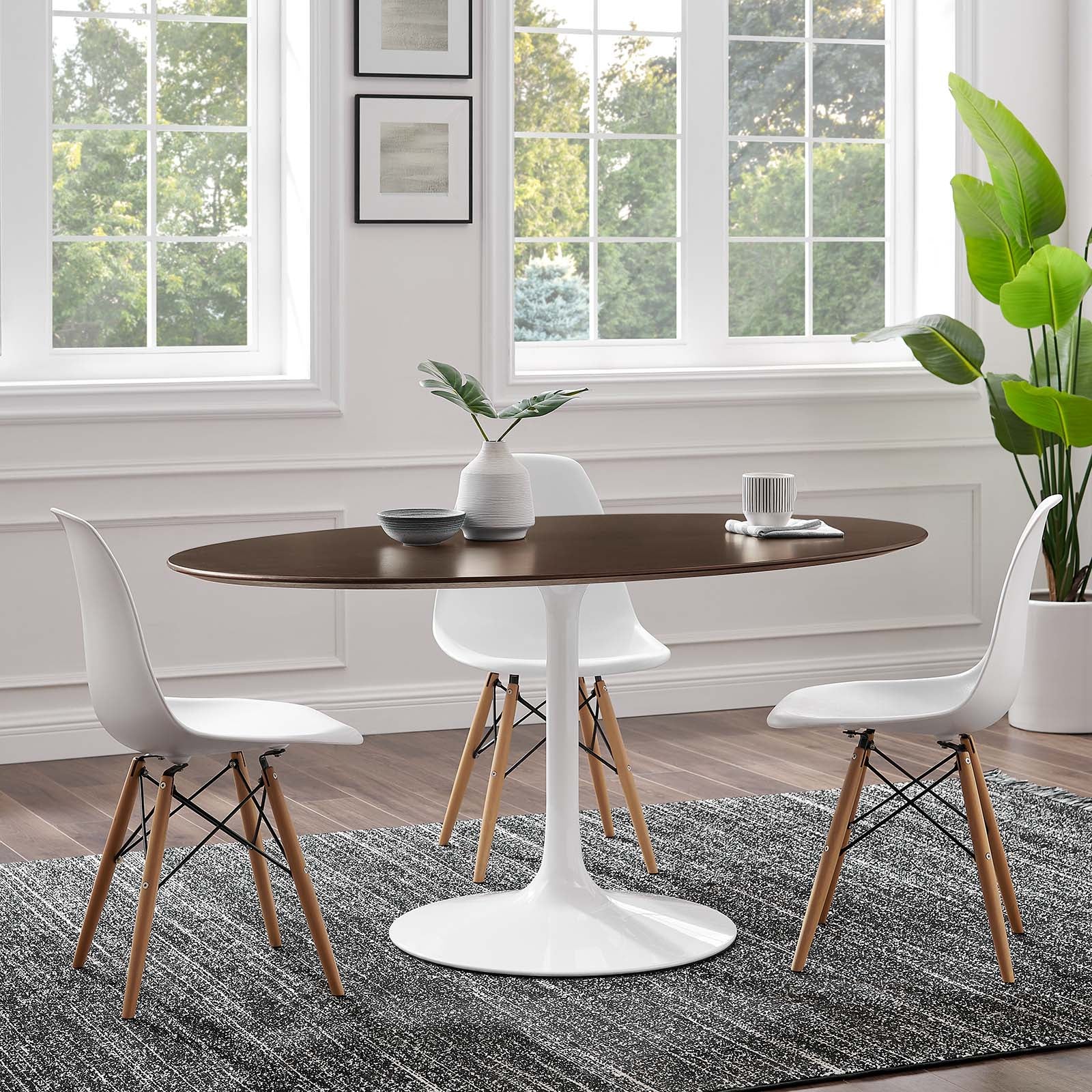 Modway Dining Tables - Lippa 60" Oval Dining Table White Cherry Walnut