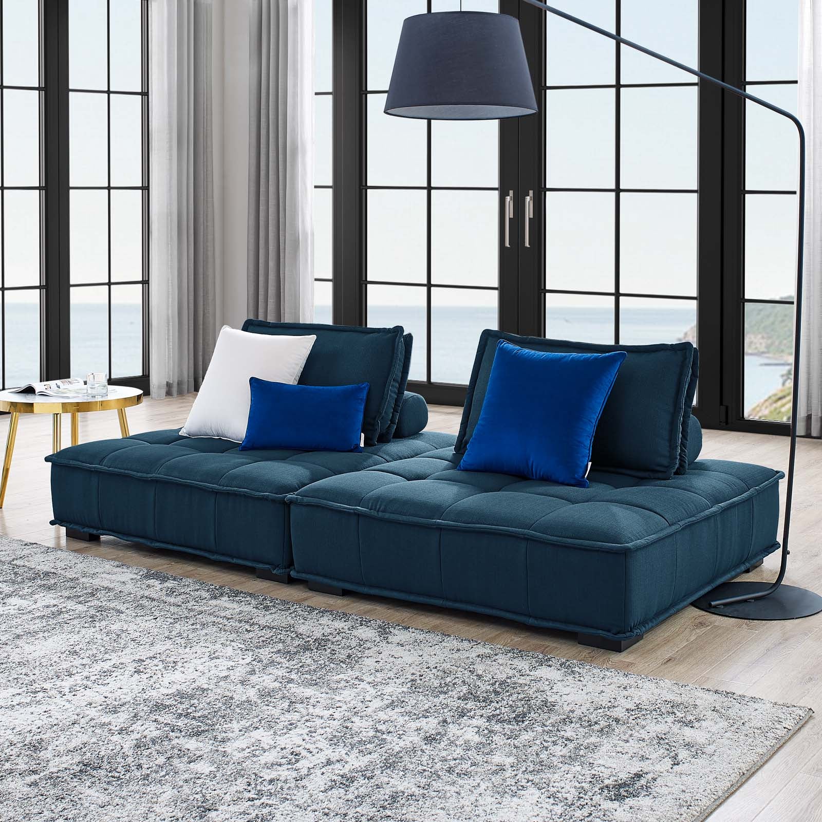 Modway Loveseats - Saunter Tufted Fabric Fabric 2-Piece Loveseat Azure
