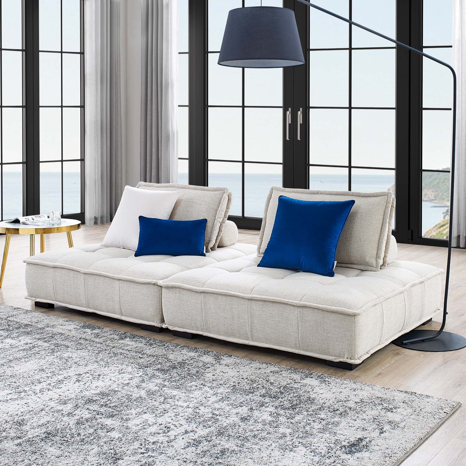 Modway Loveseats - Saunter Tufted Fabric Fabric 2-Piece Loveseat Beige