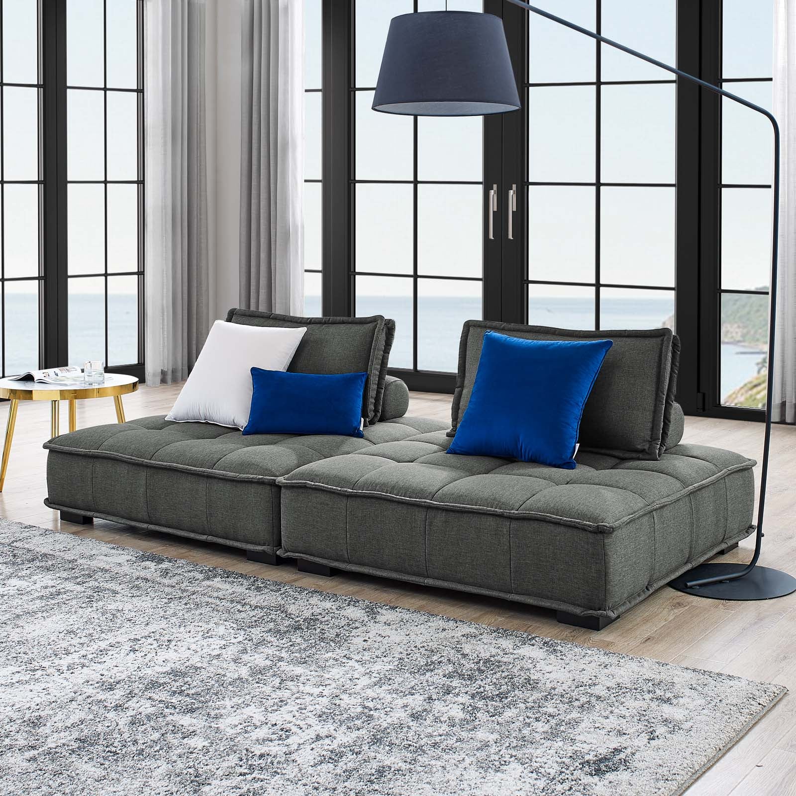 Modway Loveseats - Saunter Tufted Fabric Fabric 2-Piece Loveseat Gray