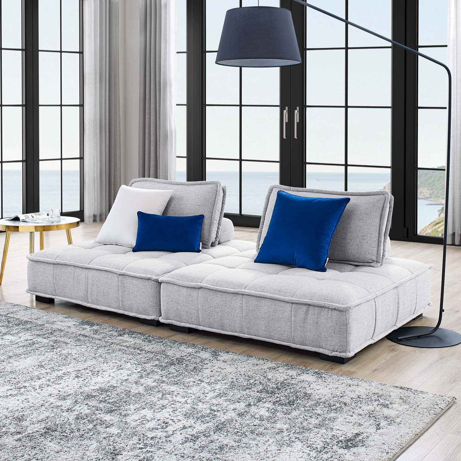 Modway Loveseats - Saunter Tufted Fabric Fabric 2-Piece Loveseat Light Gray