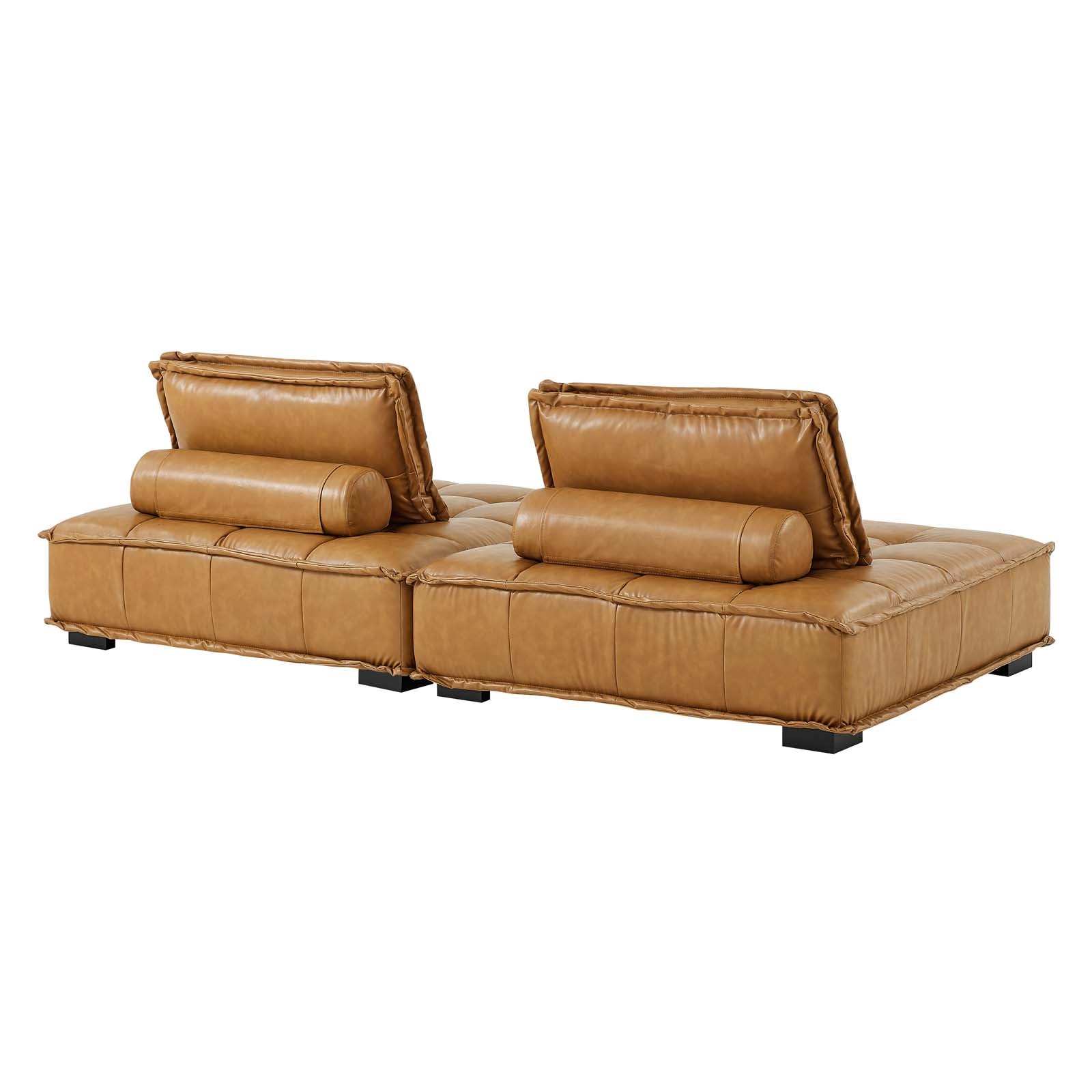 Modway Loveseats - Saunter-Tufted-Vegan-Leather-Vegan-Leather-2-Piece-Loveseat-Tan