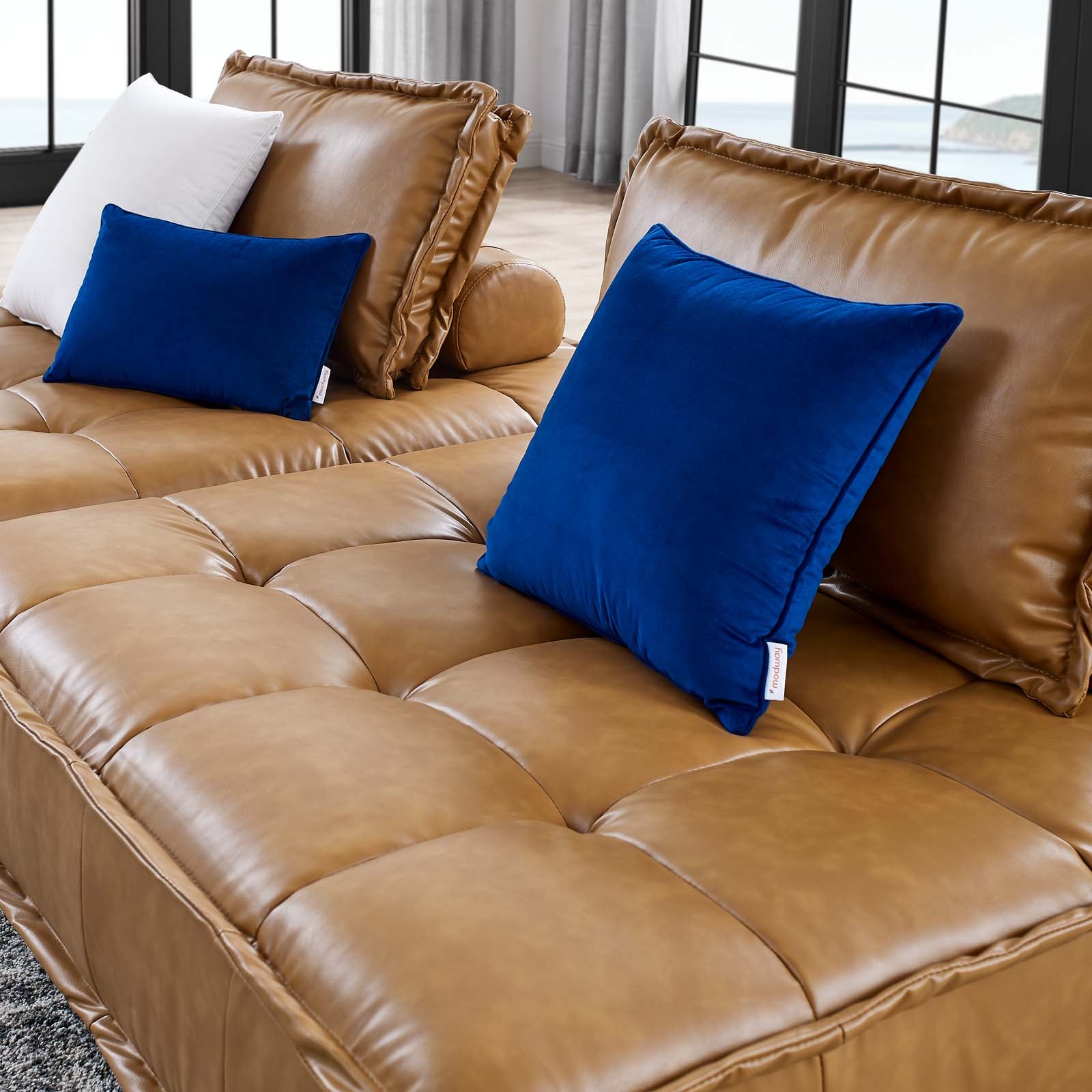 Modway Loveseats - Saunter-Tufted-Vegan-Leather-Vegan-Leather-2-Piece-Loveseat-Tan