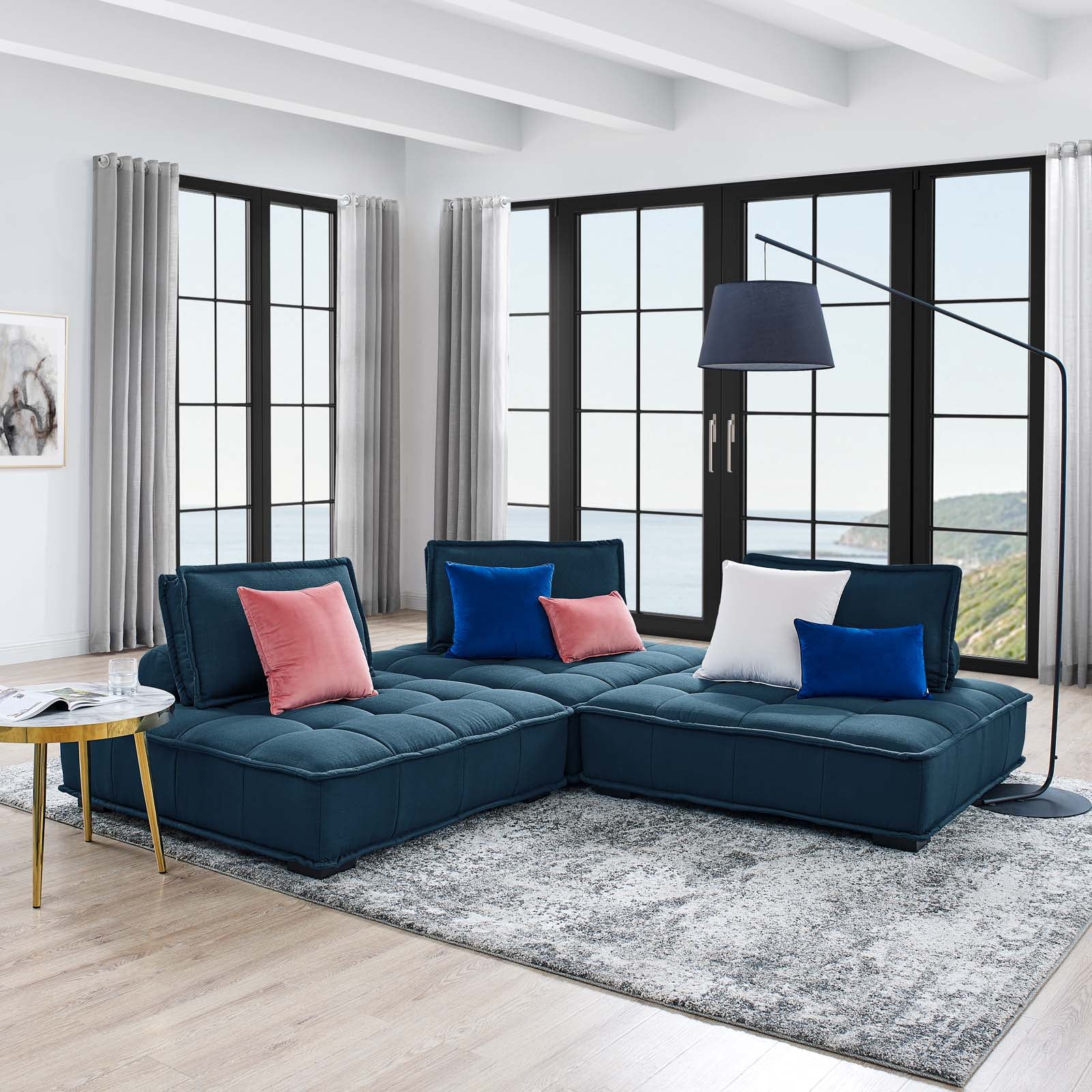 Modway Sofas & Couches - Saunter Tufted Fabric Fabric 3-Piece Sofa Azure