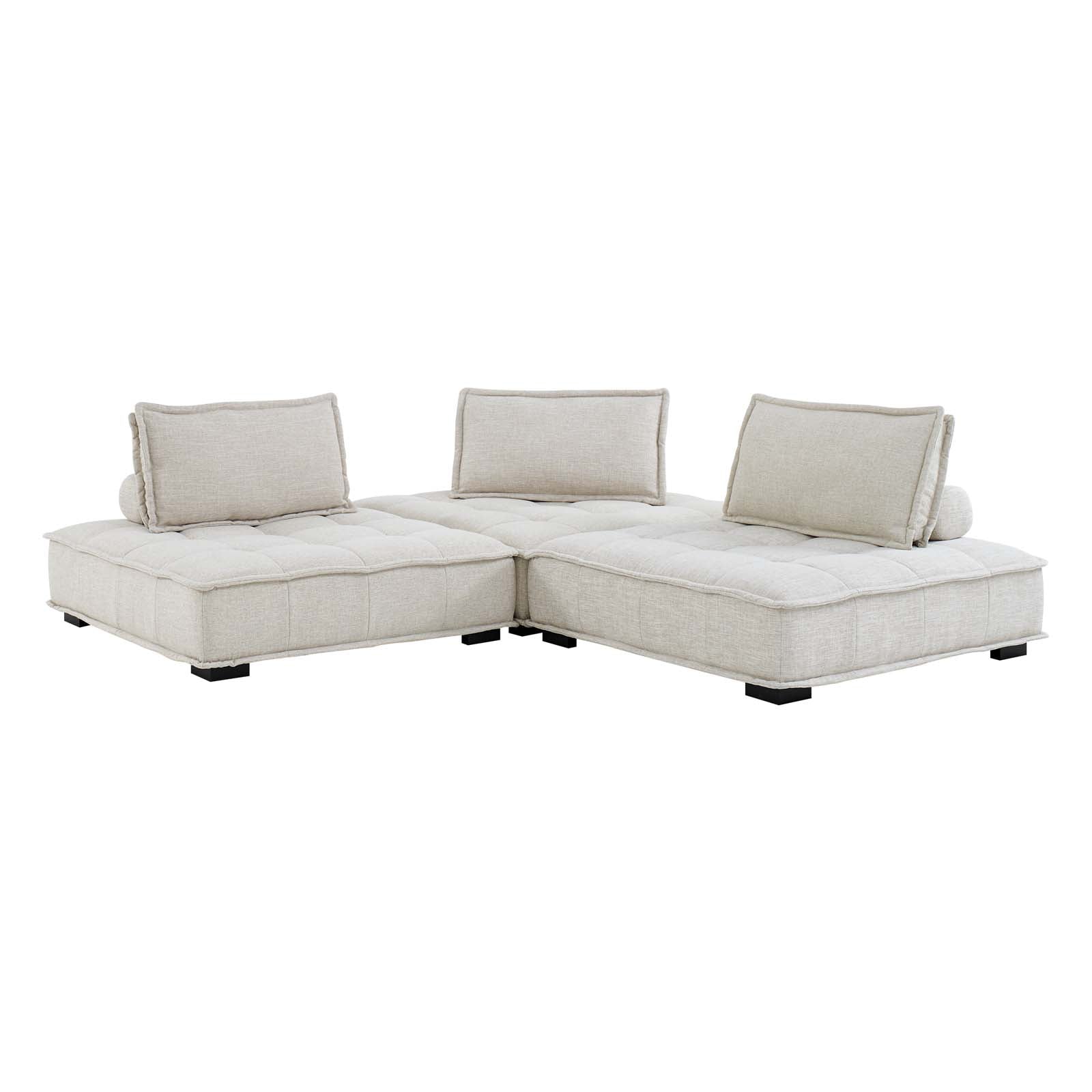 Modway Sofas & Couches - Saunter-Tufted-Fabric-Fabric-3-Piece-Sofa-Beige