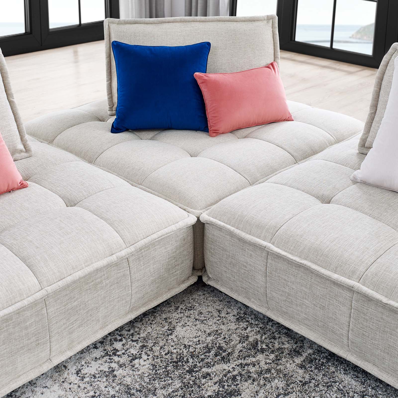 Modway Sofas & Couches - Saunter-Tufted-Fabric-Fabric-3-Piece-Sofa-Beige