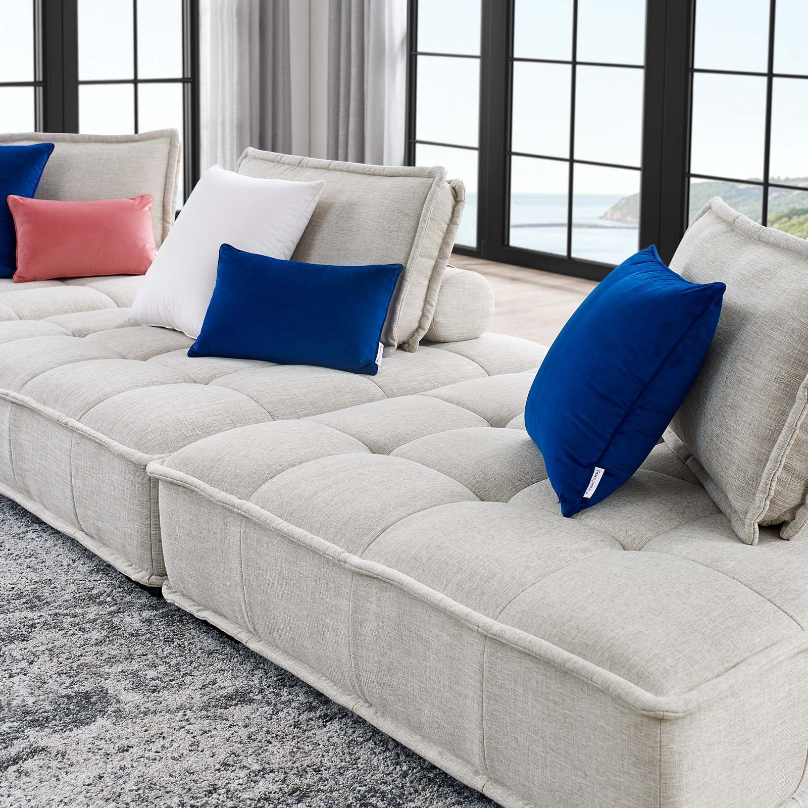 Modway Sofas & Couches - Saunter-Tufted-Fabric-Fabric-3-Piece-Sofa-Beige