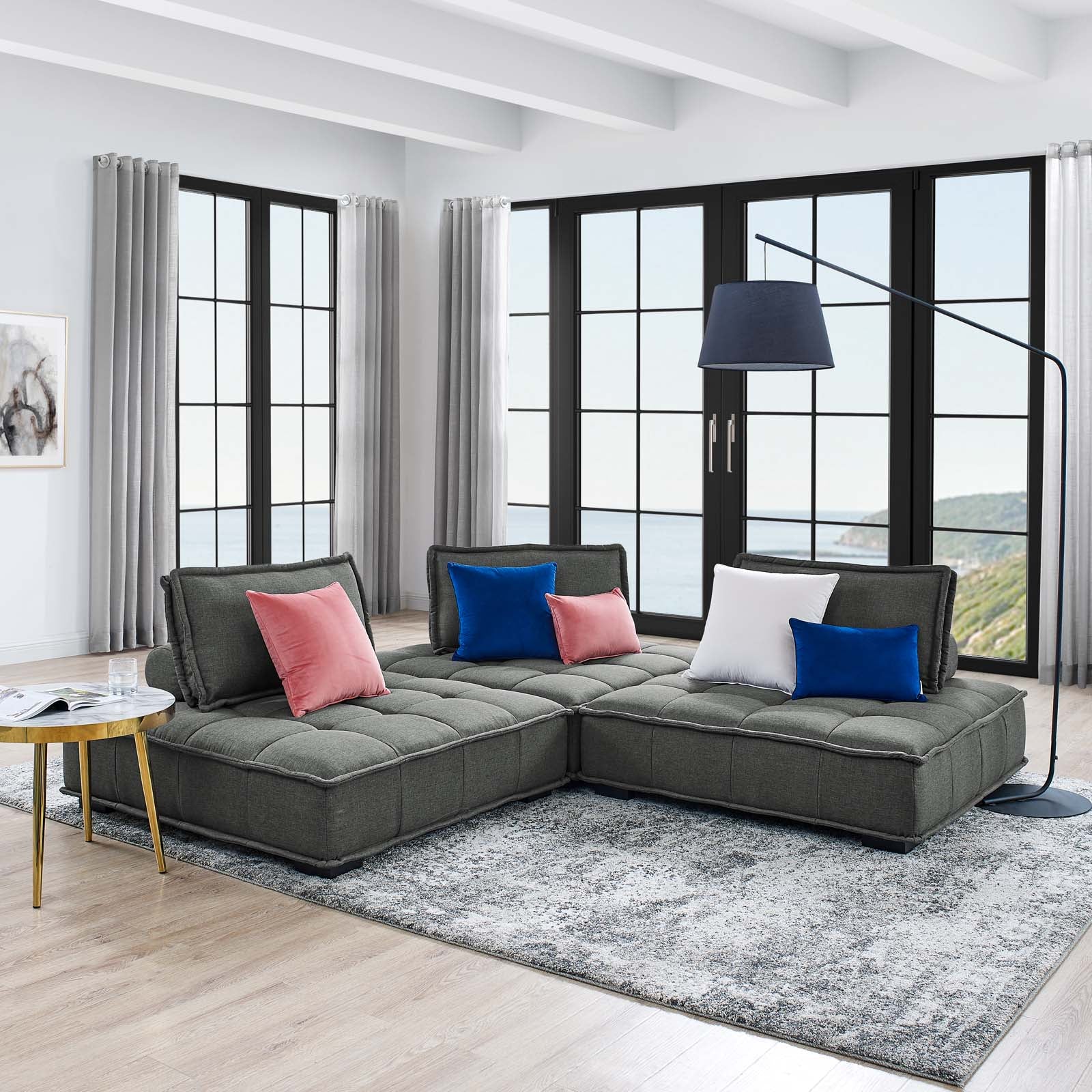 Modway Sofas & Couches - Saunter Tufted Fabric Fabric 3-Piece Sofa Gray