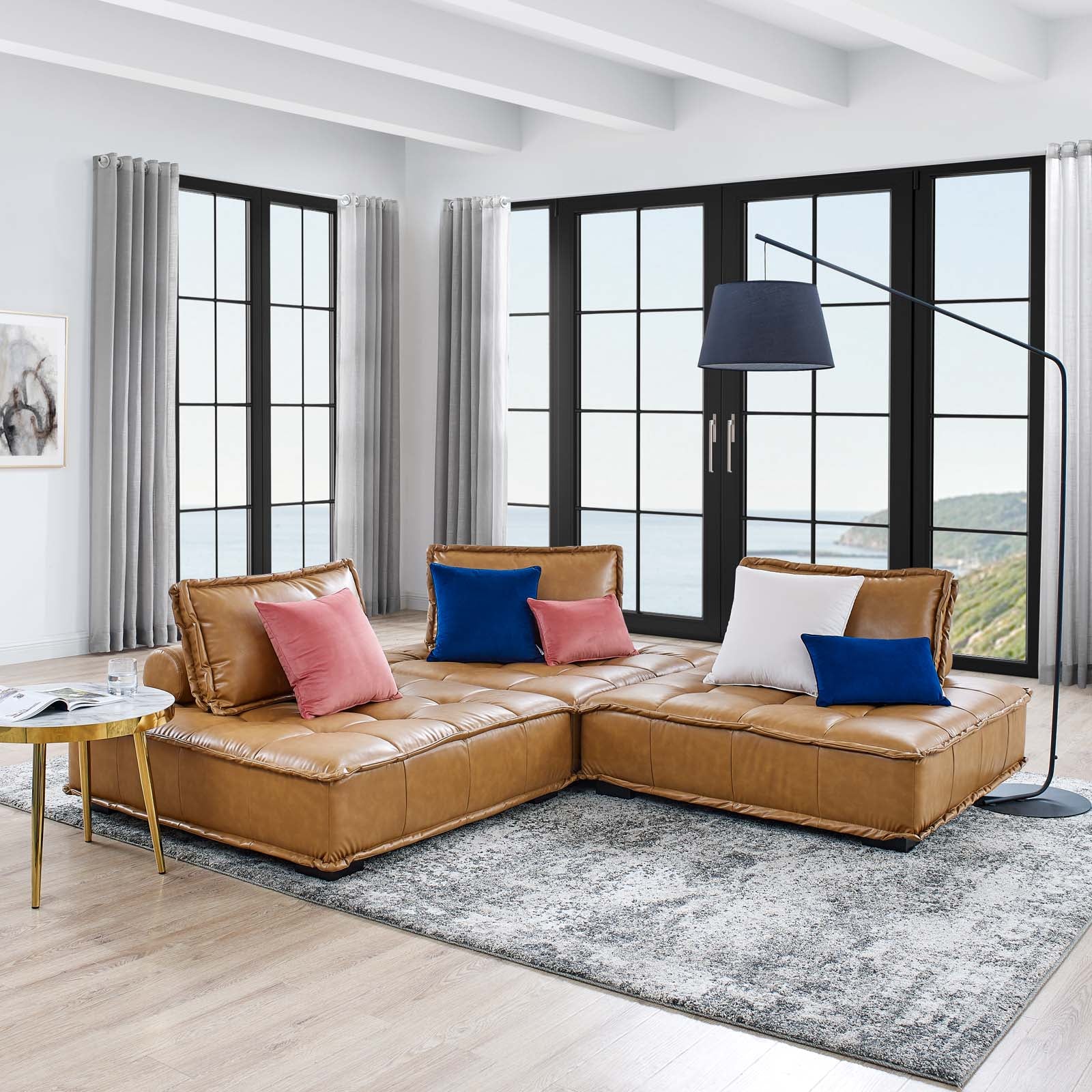 Modway Sofas & Couches - Saunter Tufted Vegan Leather Vegan Leather 3-Piece Sofa Tan