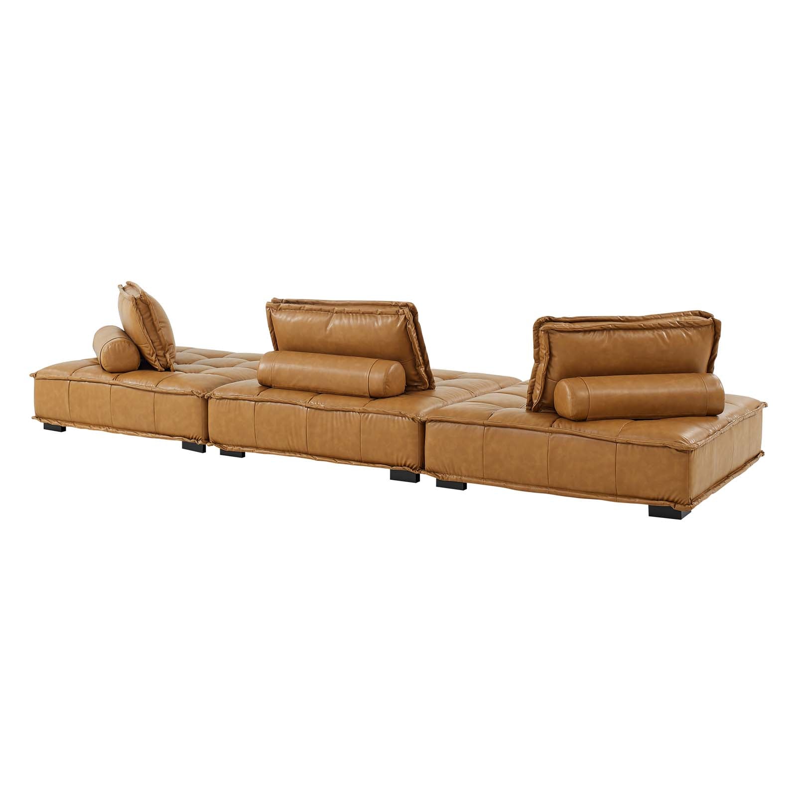 Modway Sofas & Couches - Saunter Tufted Vegan Leather Vegan Leather 3-Piece Sofa Tan