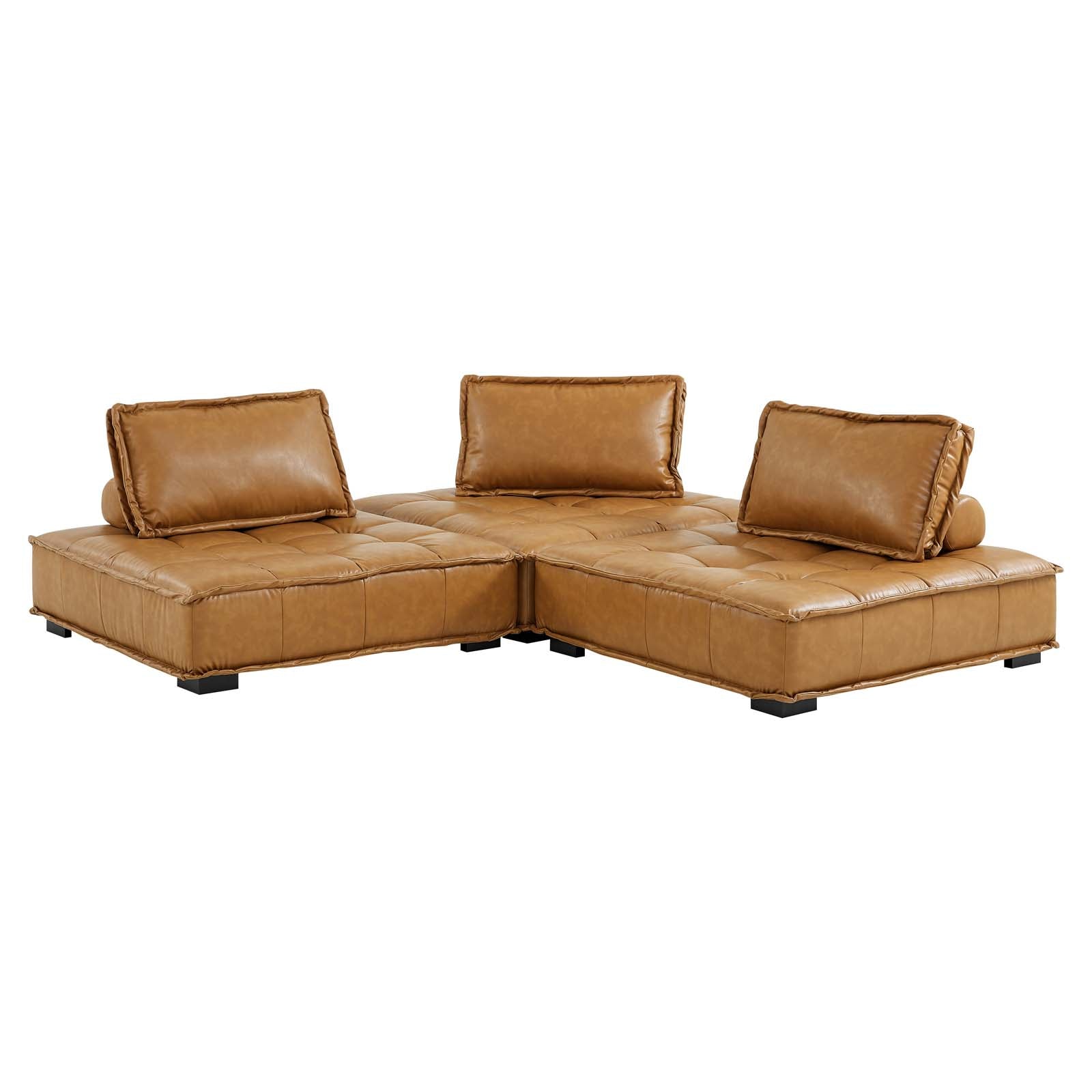 Modway Sofas & Couches - Saunter Tufted Vegan Leather Vegan Leather 3-Piece Sofa Tan