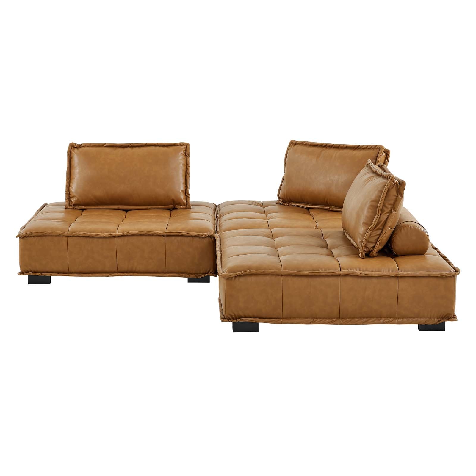 Modway Sofas & Couches - Saunter Tufted Vegan Leather Vegan Leather 3-Piece Sofa Tan