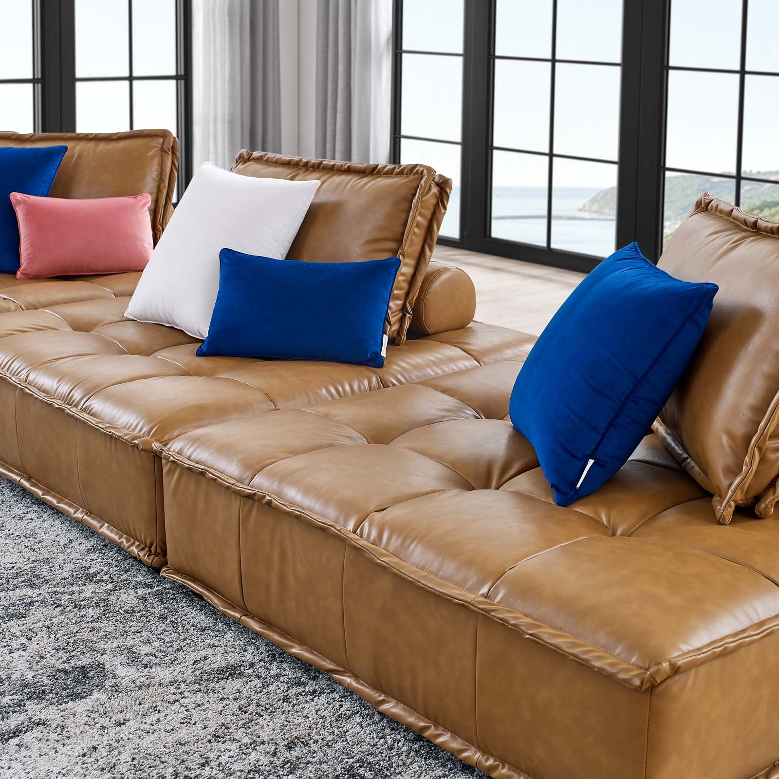Modway Sofas & Couches - Saunter Tufted Vegan Leather Vegan Leather 3-Piece Sofa Tan