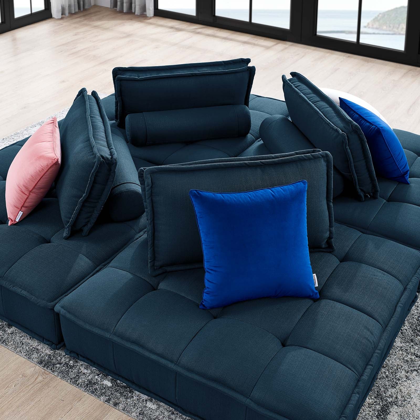 Modway Sectional Sofas - Saunter Tufted Fabric Fabric 4-Piece Sectional Sofa Azure