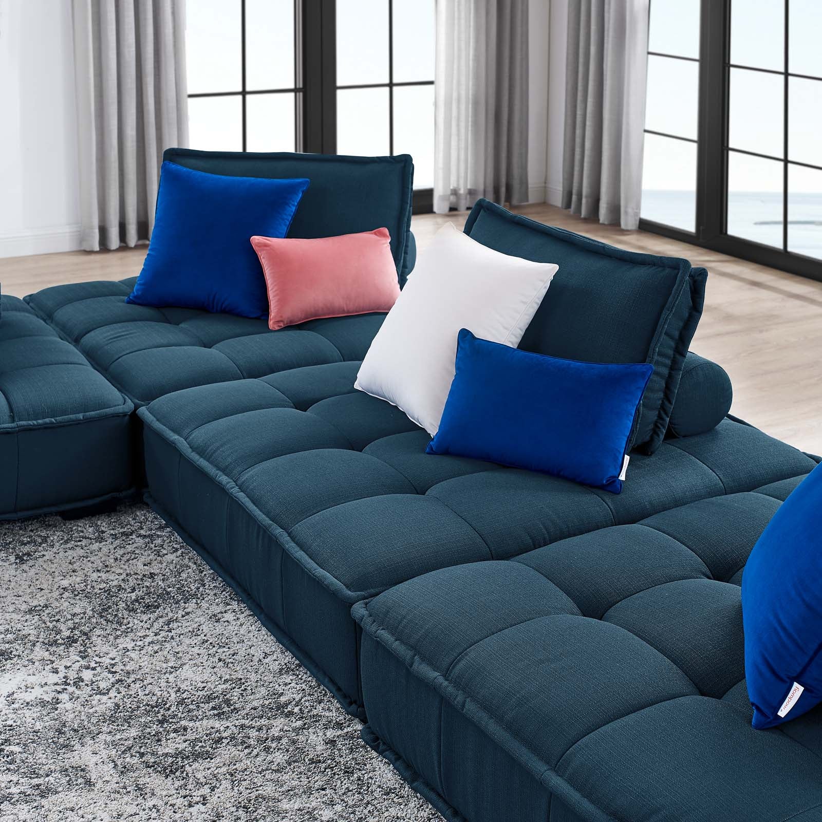 Modway Sectional Sofas - Saunter Tufted Fabric Fabric 4-Piece Sectional Sofa Azure