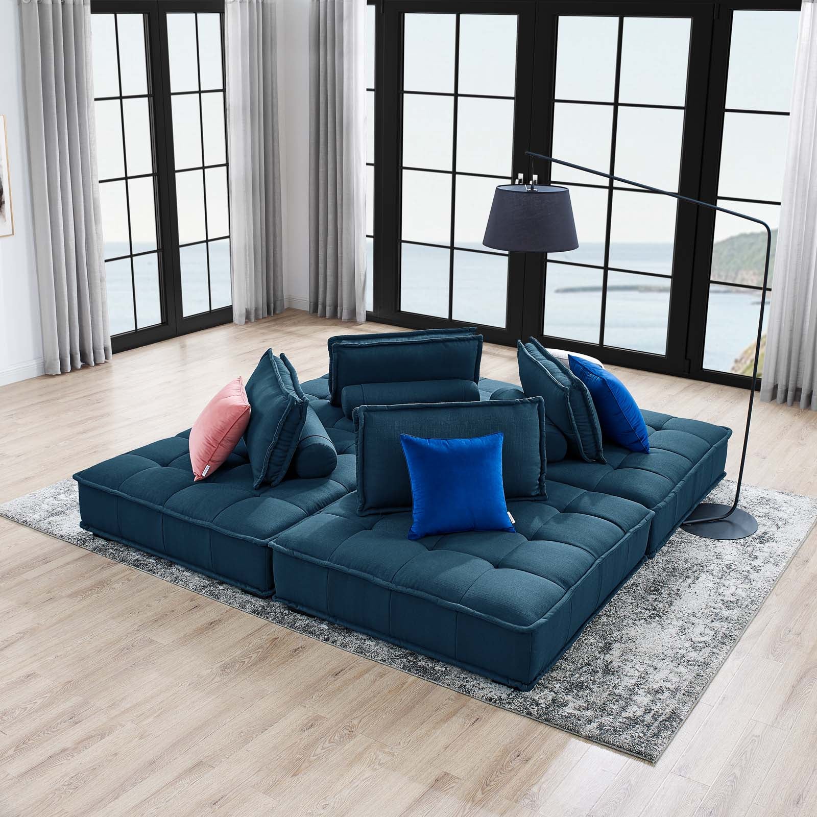 Modway Sectional Sofas - Saunter Tufted Fabric Fabric 4-Piece Sectional Sofa Azure
