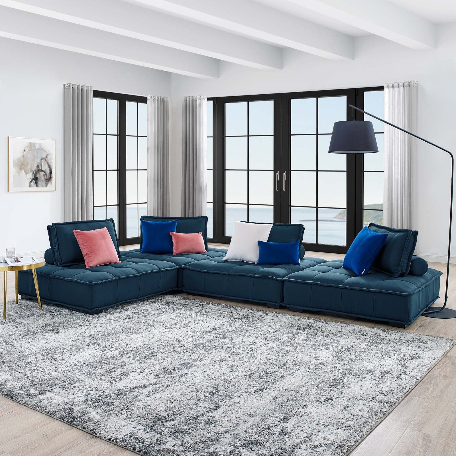 Modway Sectional Sofas - Saunter Tufted Fabric Fabric 4-Piece Sectional Sofa Azure