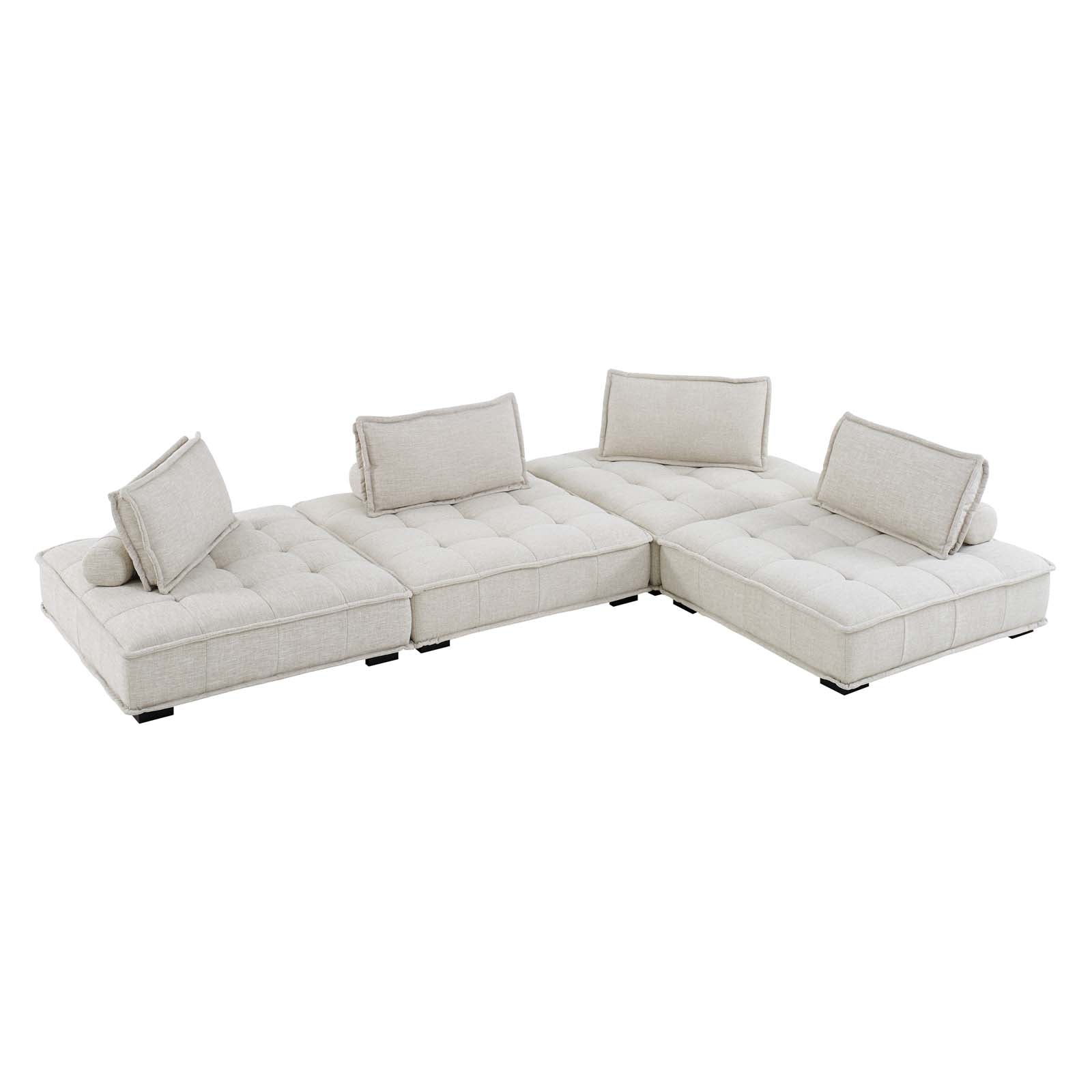 Modway Sectional Sofas - Saunter-Tufted-Fabric-Fabric-4-Piece-Sectional-Sofa-Beige