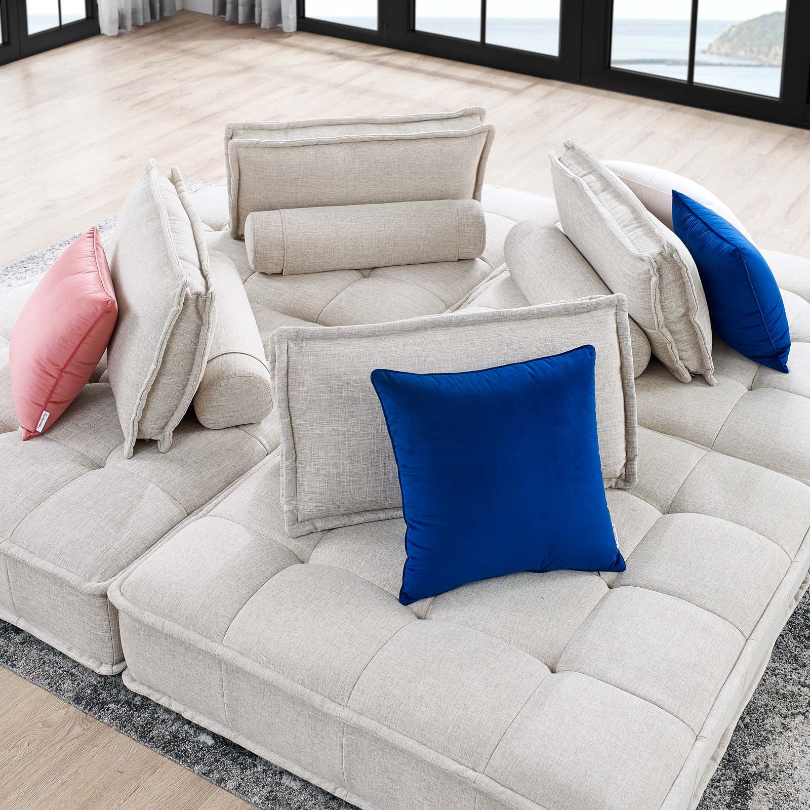 Modway Sectional Sofas - Saunter-Tufted-Fabric-Fabric-4-Piece-Sectional-Sofa-Beige